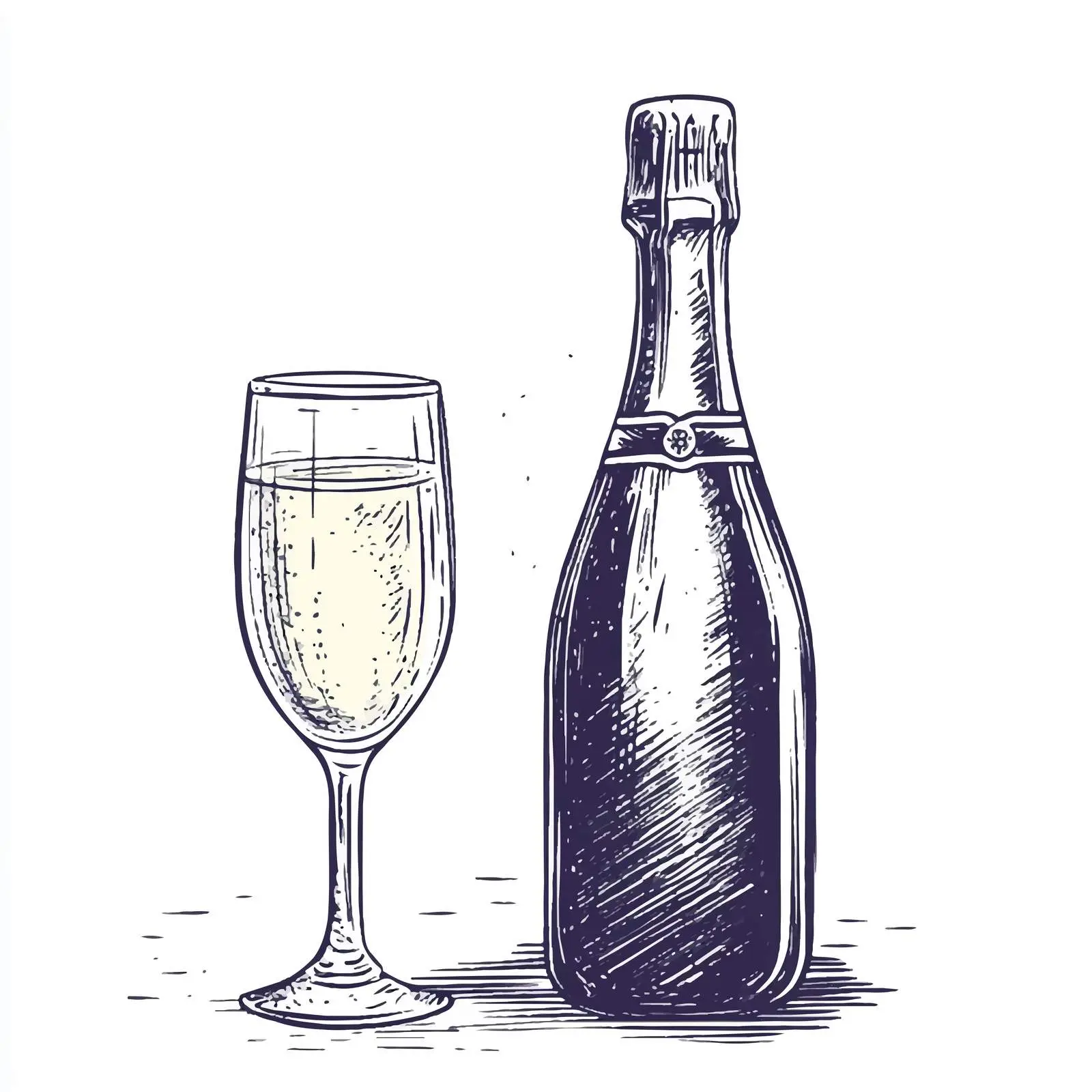 Hand-Drawn Champagne Bottle and Glass Sketch — free download from Dotvec