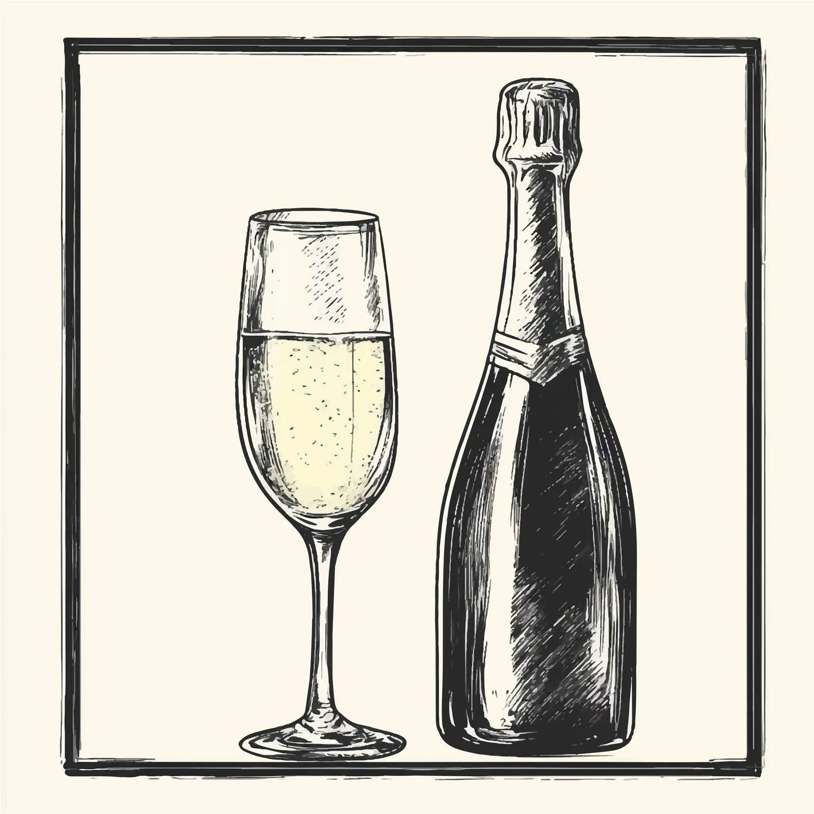 Hand Drawn Champagne Bottle and Glass Sketch — free download from Dotvec