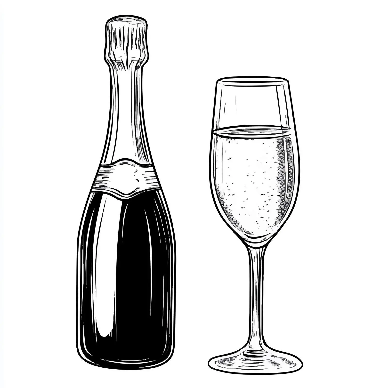 Hand Drawn Champagne Bottle and Glass Sketch — free download from Dotvec