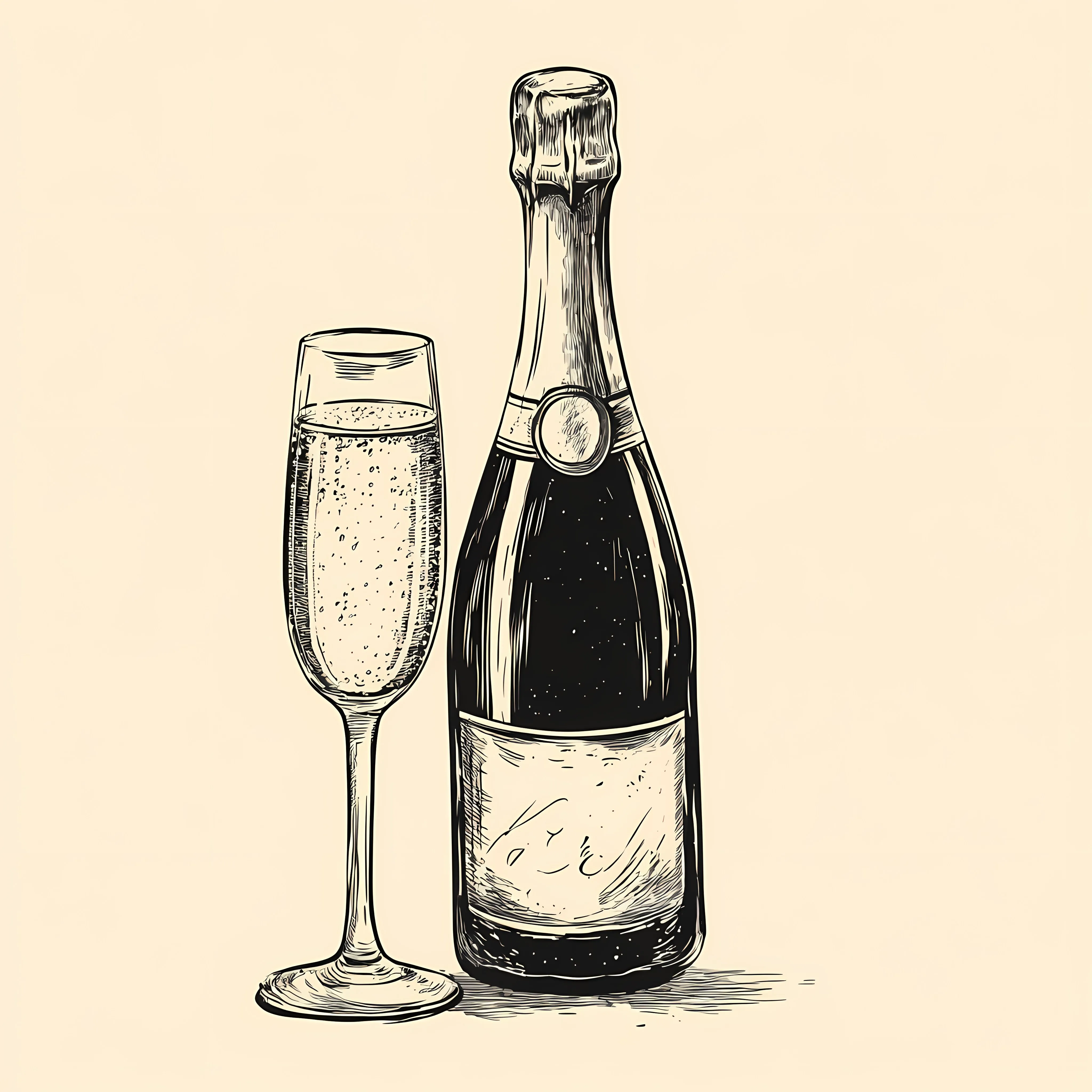 Hand Drawn Champagne Bottle and Glass Sketch — free download from Dotvec