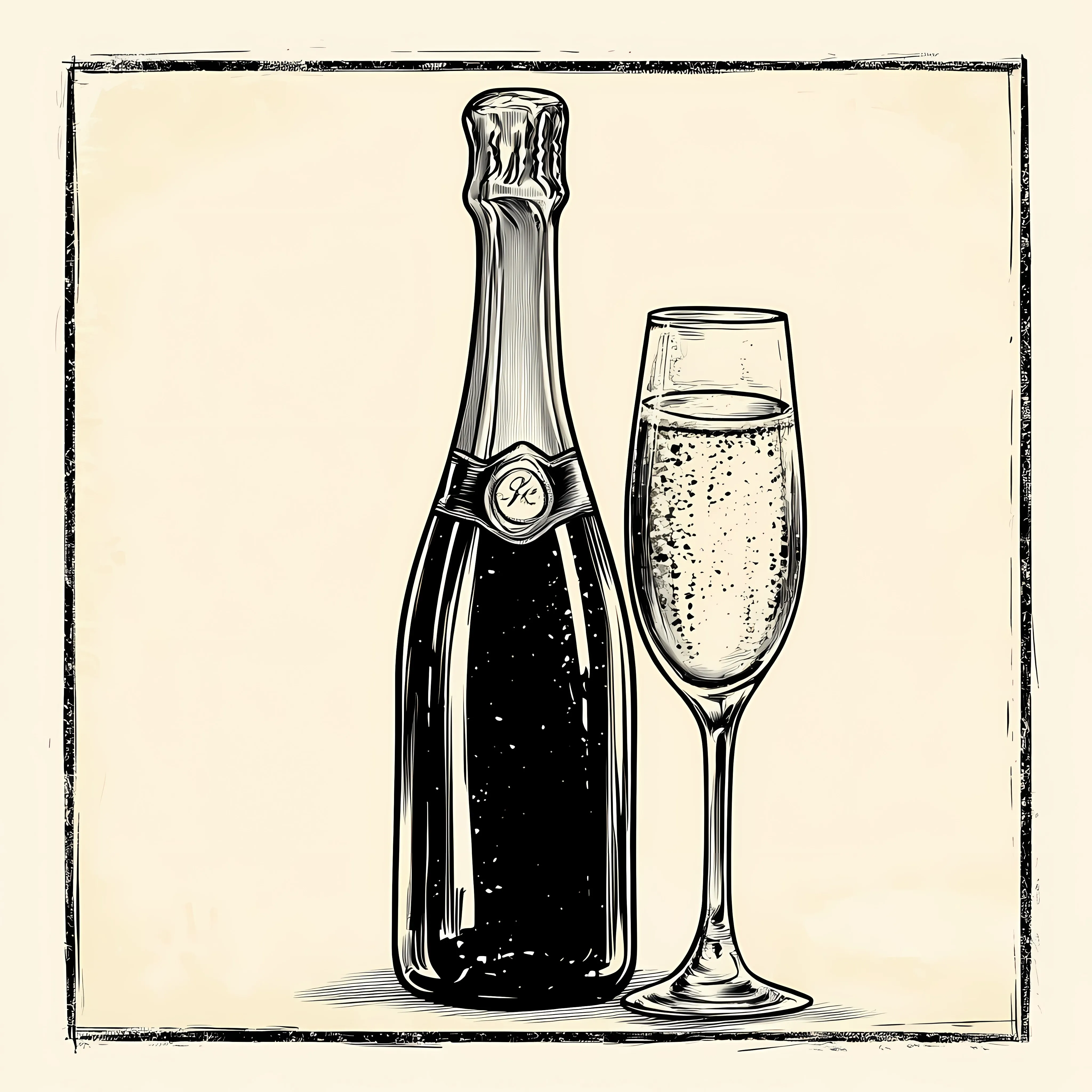 Hand Drawn Champagne Bottle and Glass Sketch — free download from Dotvec