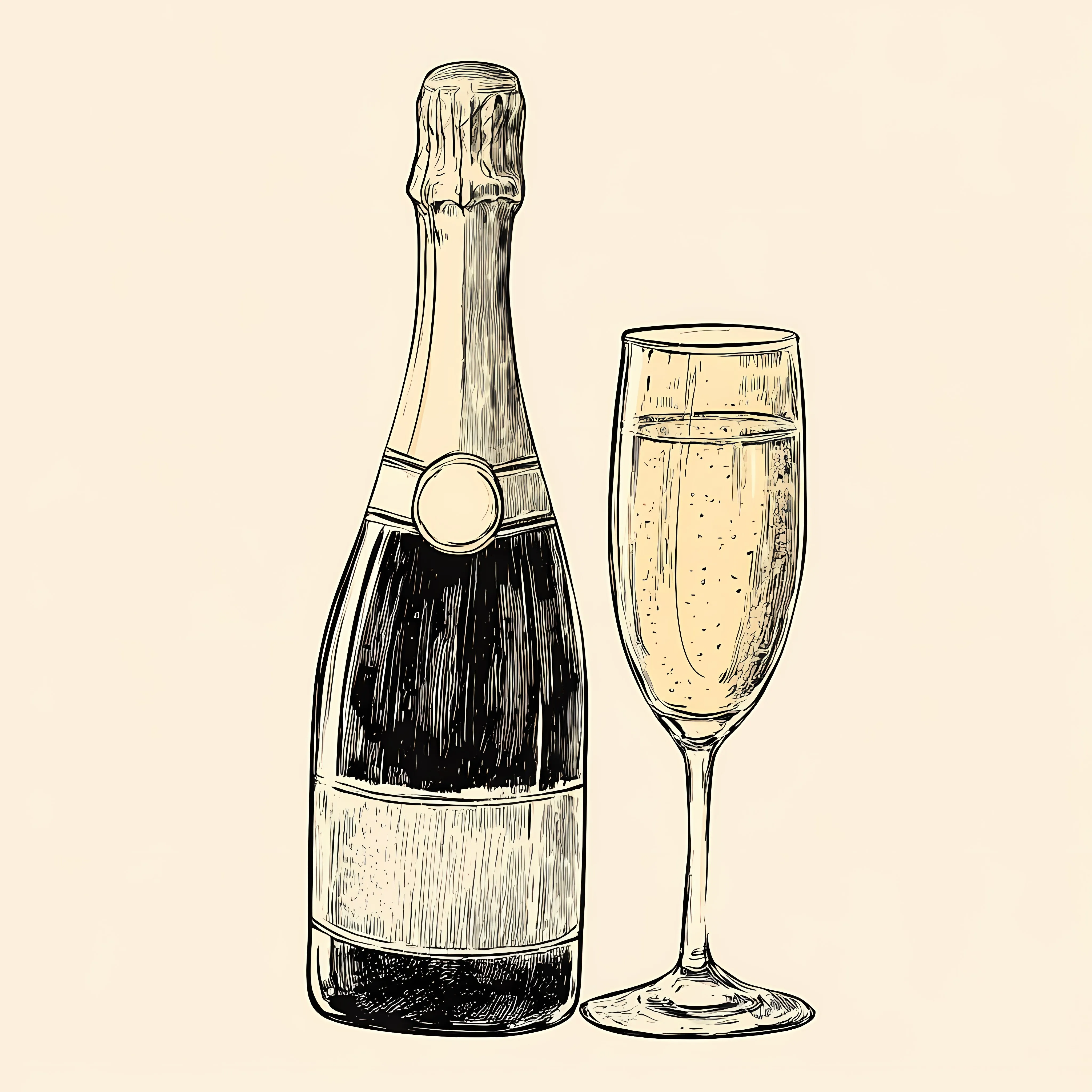 Hand Drawn Champagne Bottle and Glass Sketch — free download from Dotvec