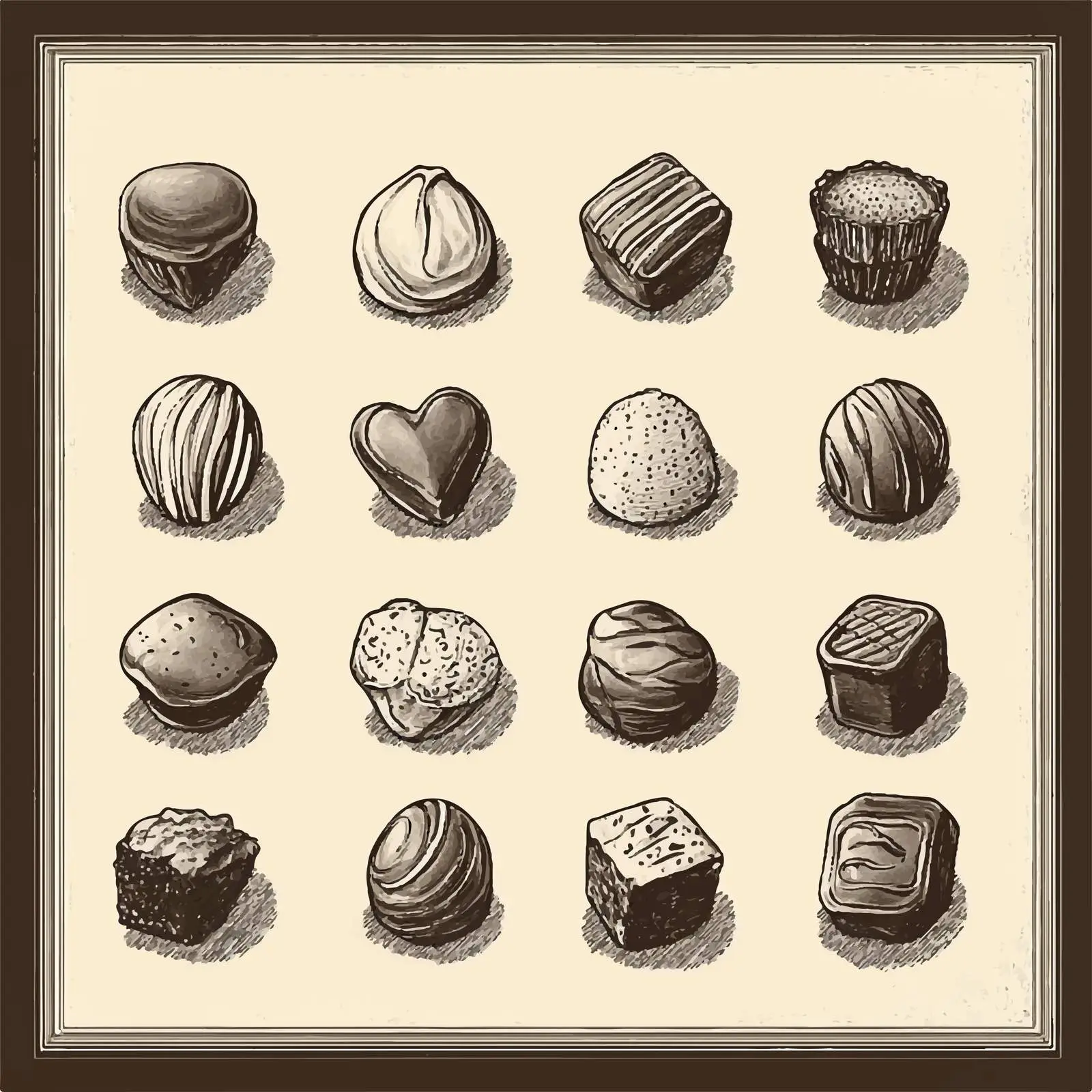 Hand Drawn Chocolate Candies on Brown Background — free download from Dotvec
