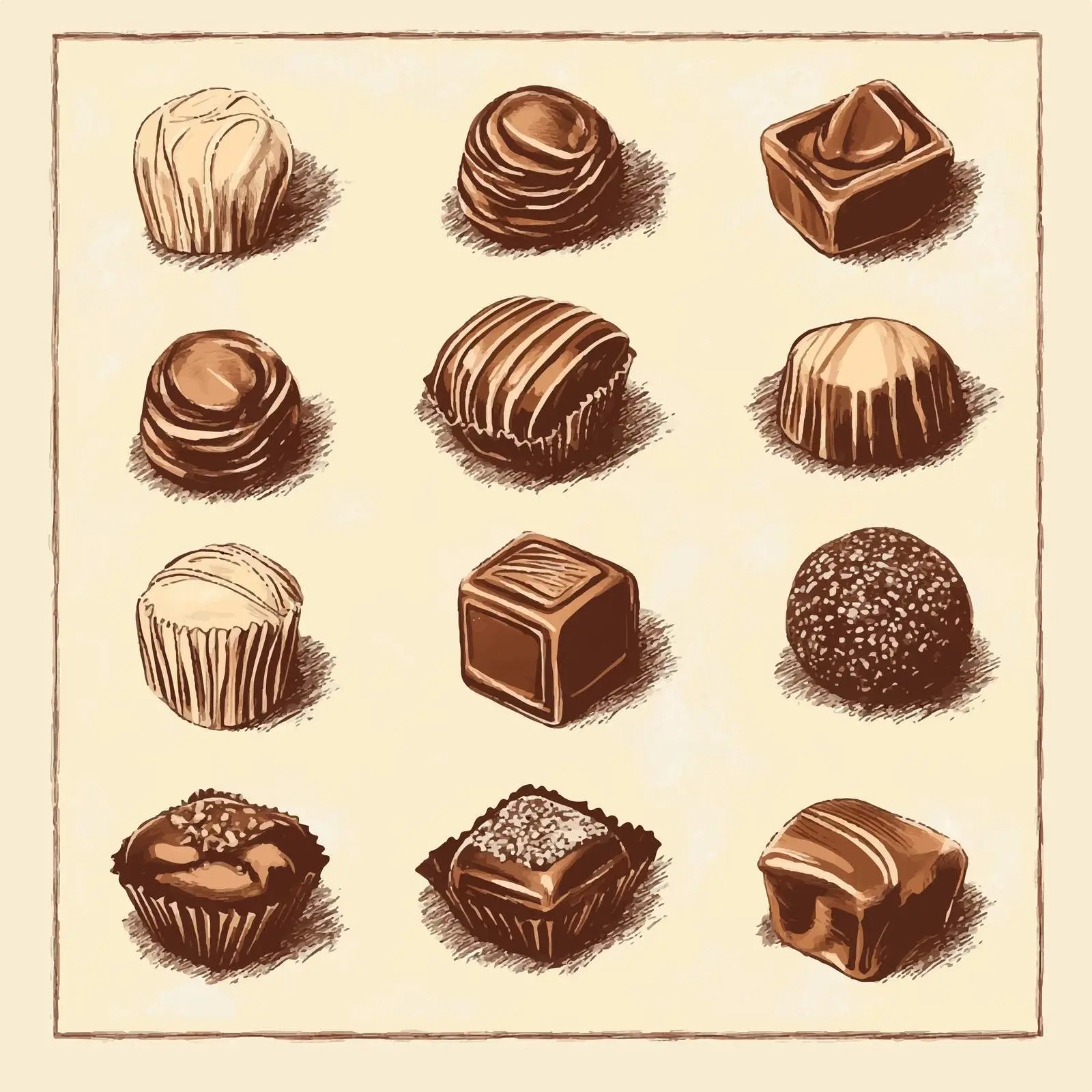Hand-Drawn Chocolate Candies on Brown Background — free download from Dotvec