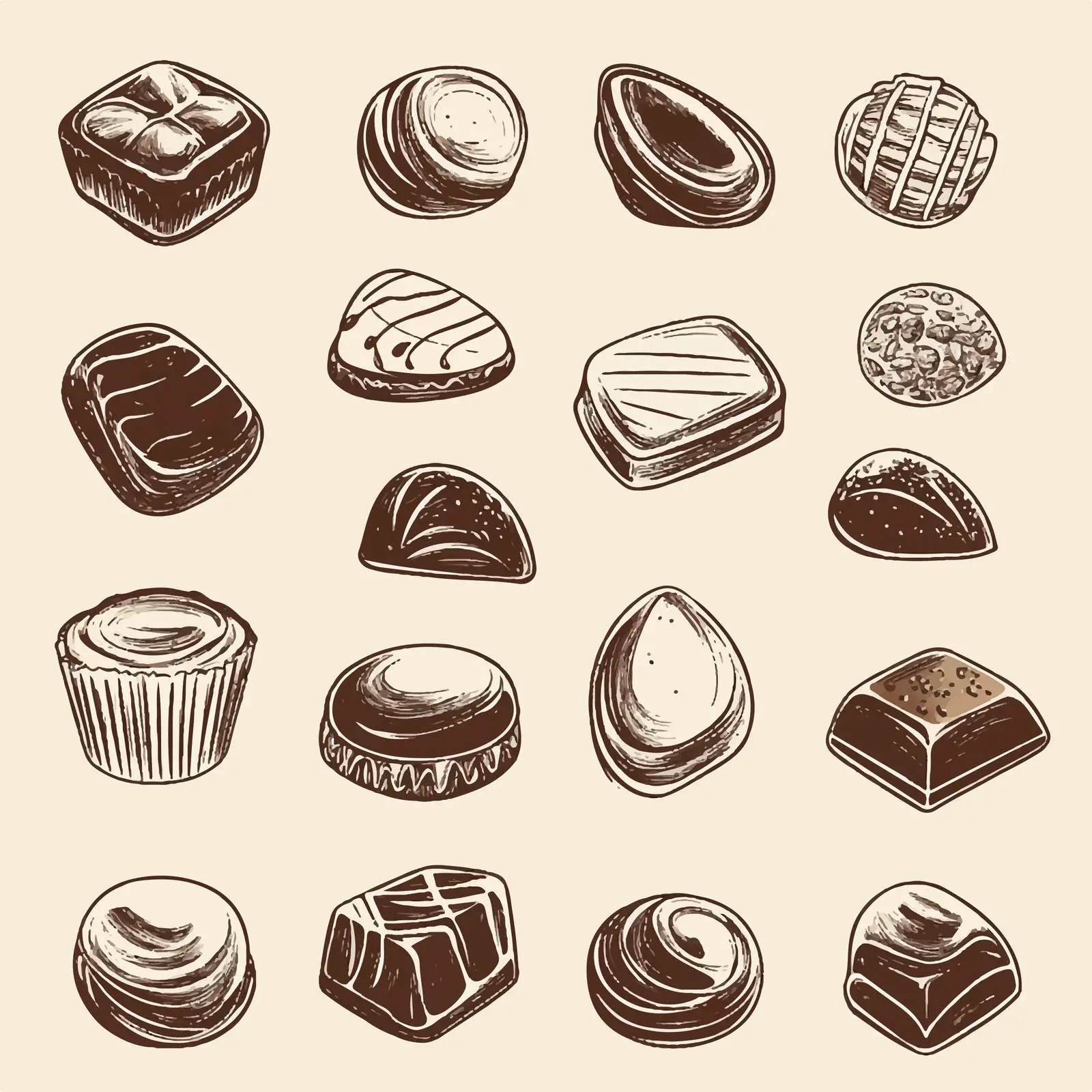 Hand-Drawn Chocolate Candies on Brown Background — free download from Dotvec