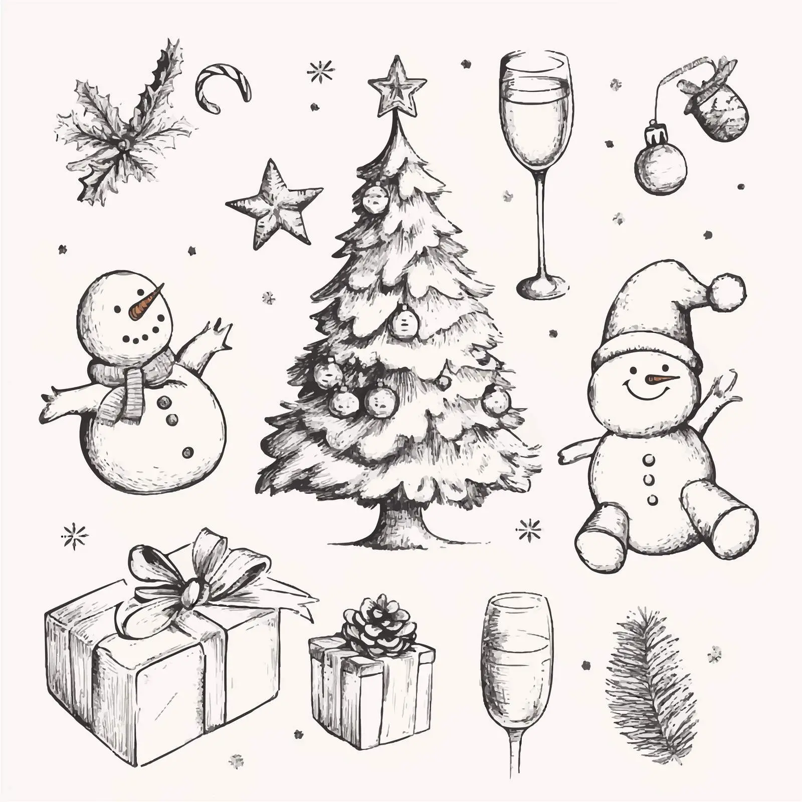 Hand Drawn Christmas Holiday Sketches Collection — free download from Dotvec