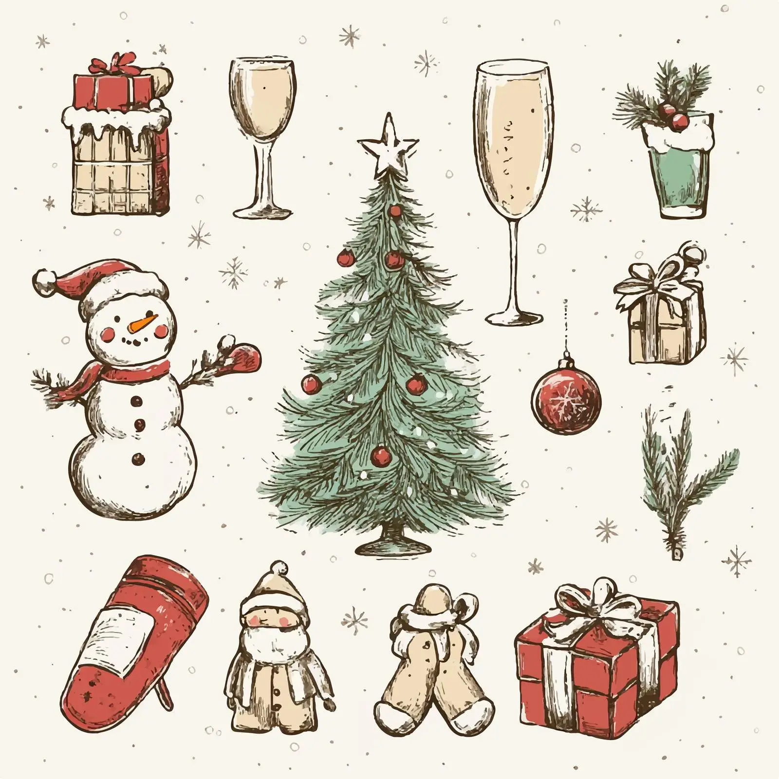 Hand Drawn Christmas Holiday Sketches Collection — free download from Dotvec
