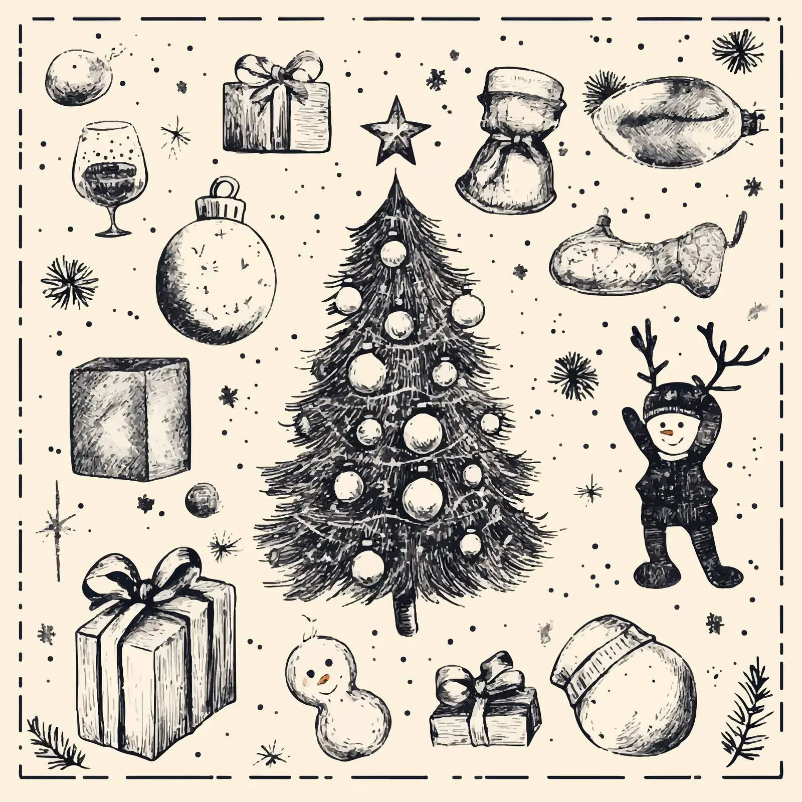 Hand Drawn Christmas Holiday Sketches Set — free download from Dotvec