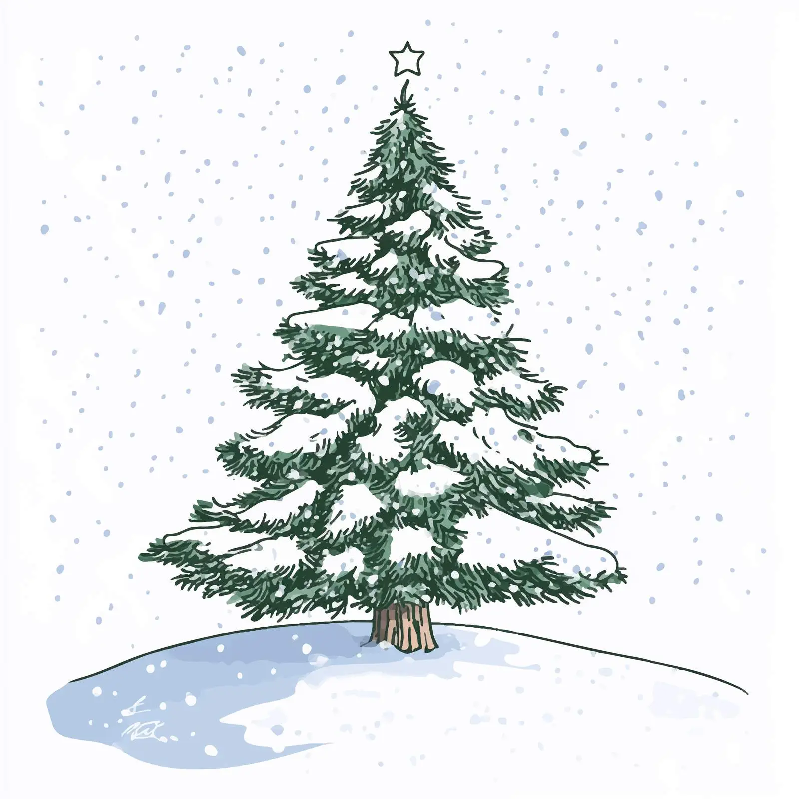 Hand Drawn Christmas Tree Under Snow Illustration — free download from Dotvec