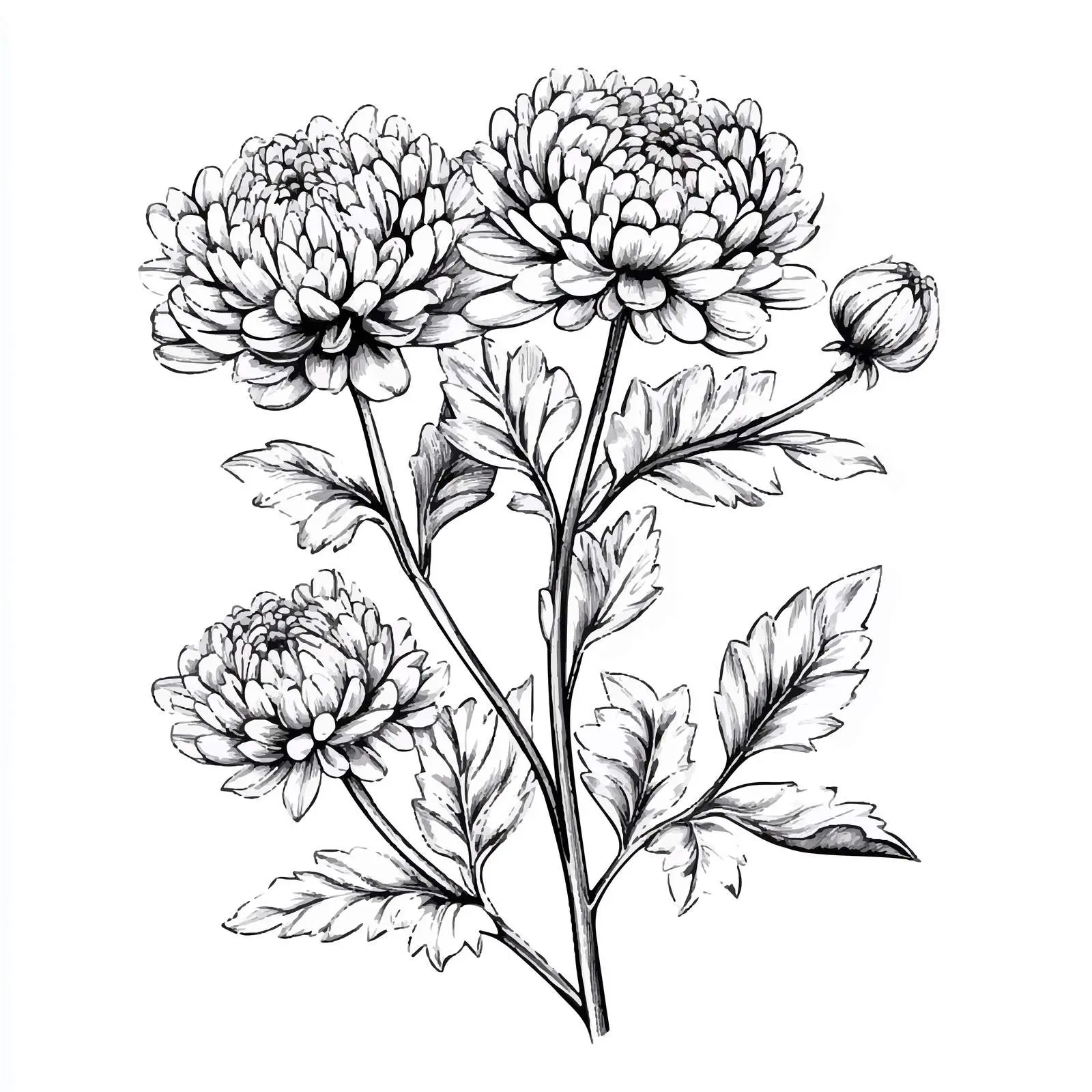 Hand-Drawn Chrysanthemum Flower on White Background – free chrysanthemum image from Dotvec