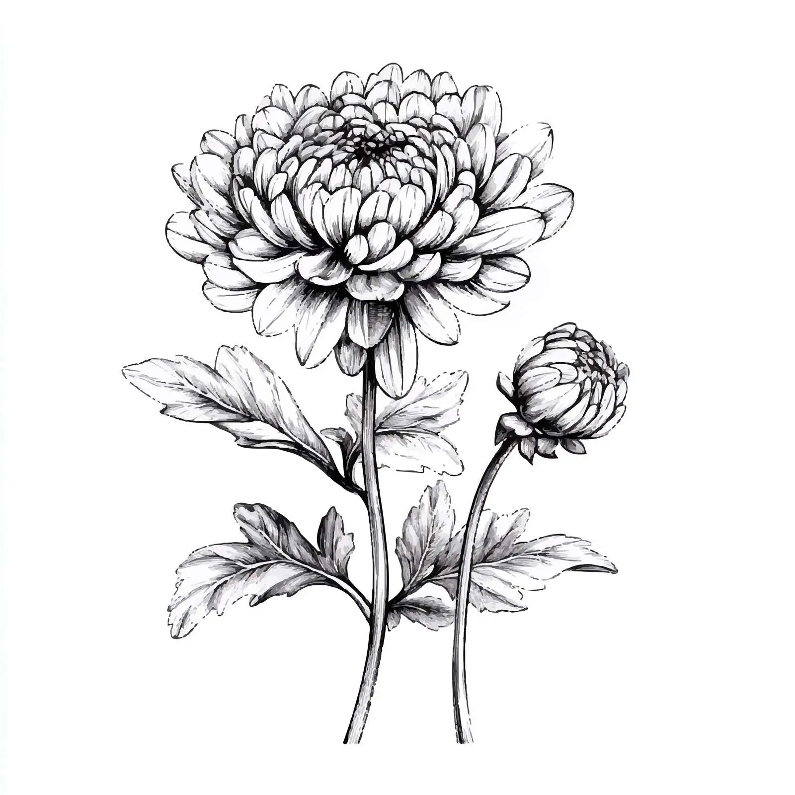 Isolated Hand-Drawn Chrysanthemum on White Background – free chrysanthemum image from Dotvec