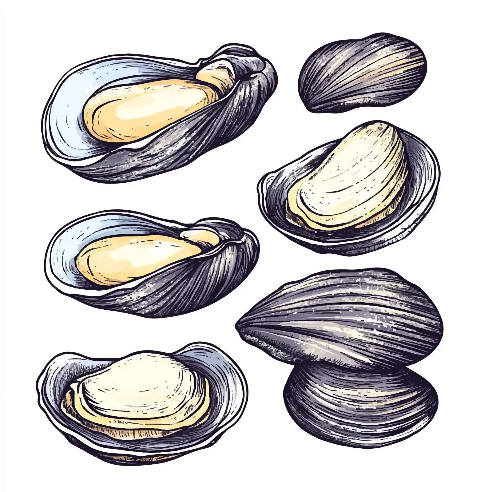 Hand-Drawn Clams Isolated on White Background — free download from Dotvec