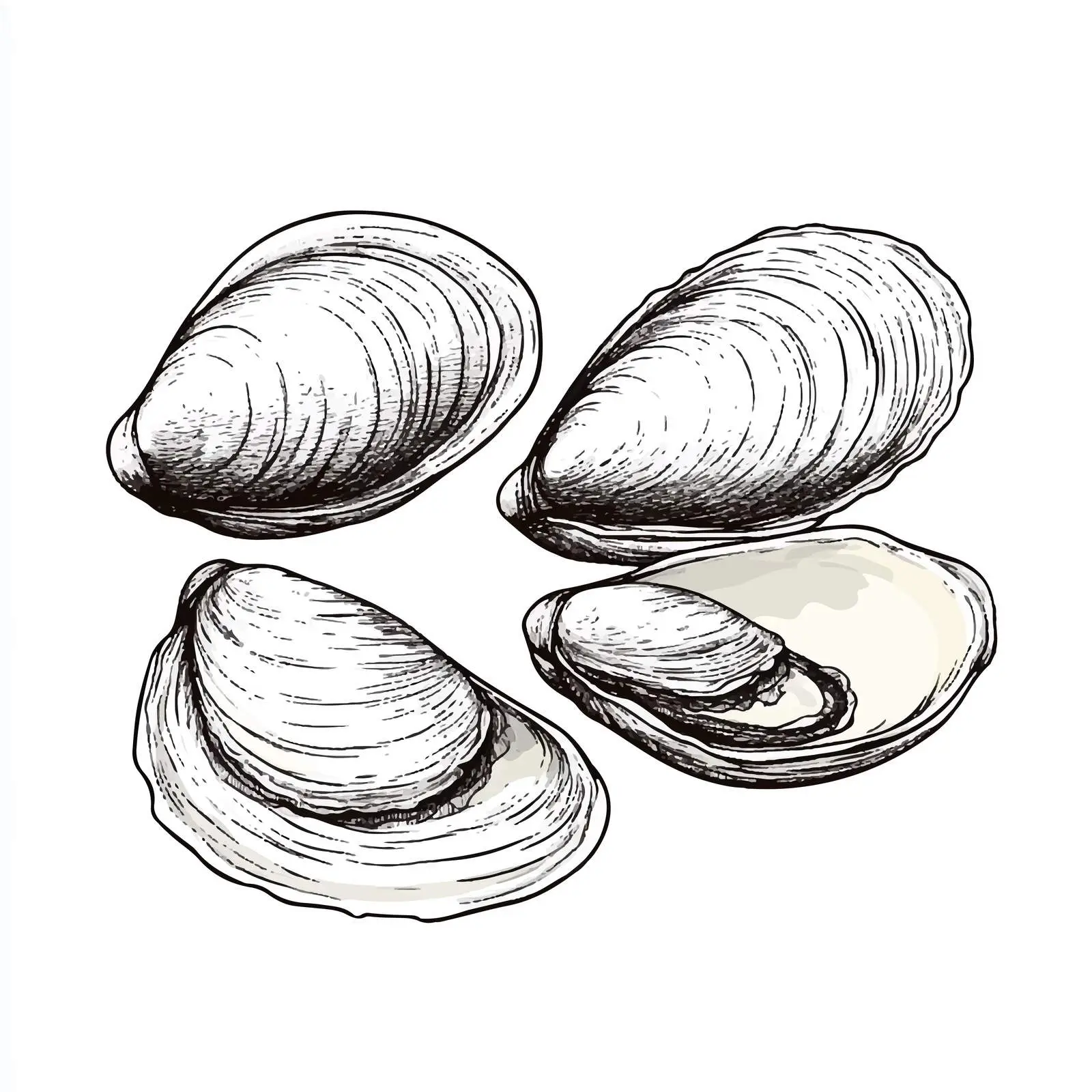 Hand-Drawn Clams on White Background — free download from Dotvec