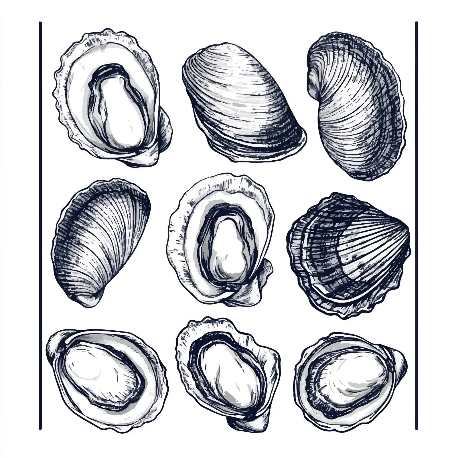 Hand-Drawn Clams on White Background — free download from Dotvec