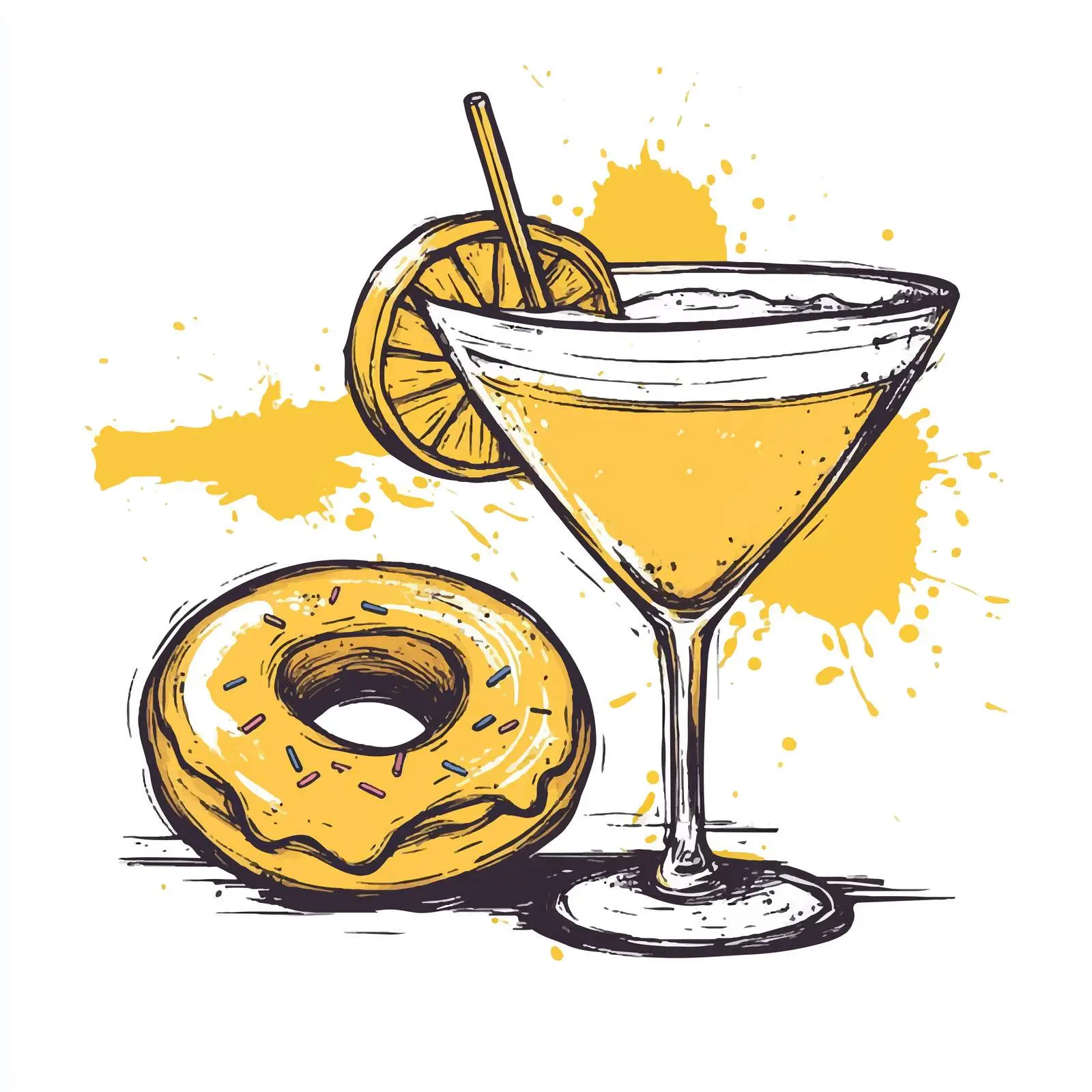 Hand Drawn Cocktail and Donut Illustration — free download from Dotvec