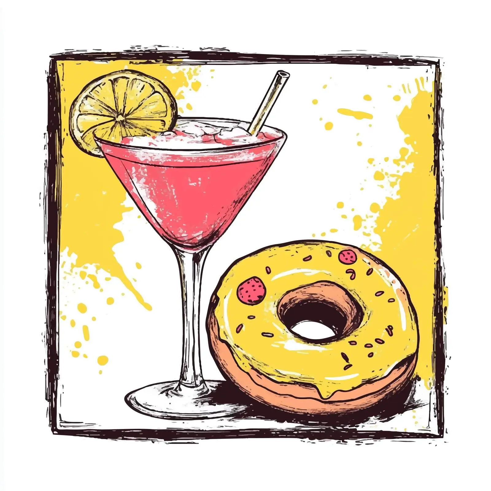 Hand Drawn Cocktail and Donut Illustration — free download from Dotvec