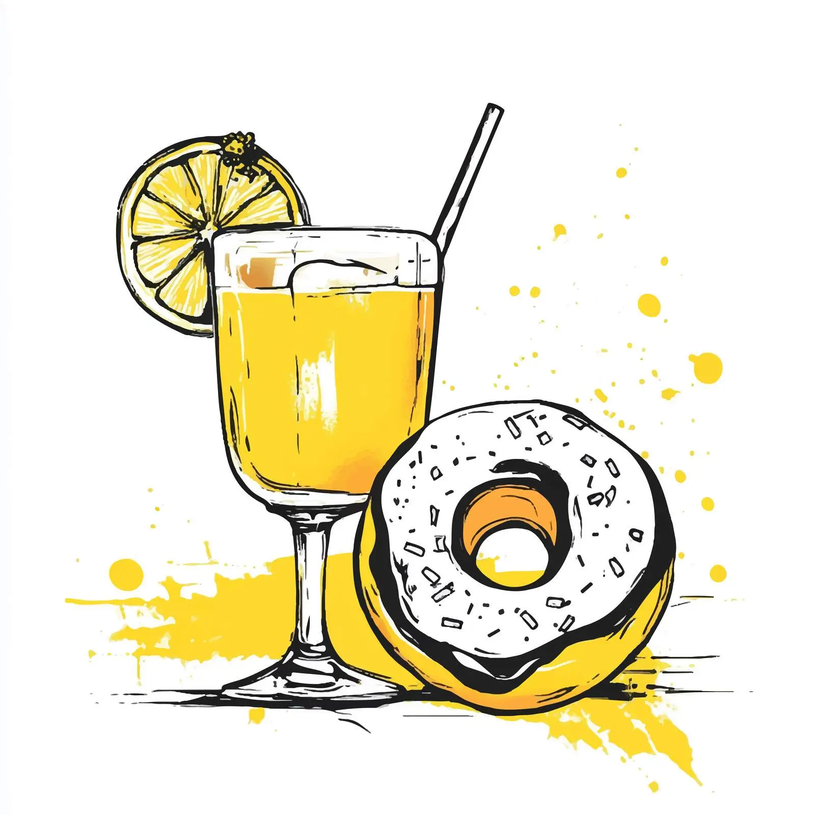 Hand Drawn Cocktail and Donut on White Background — free download from Dotvec