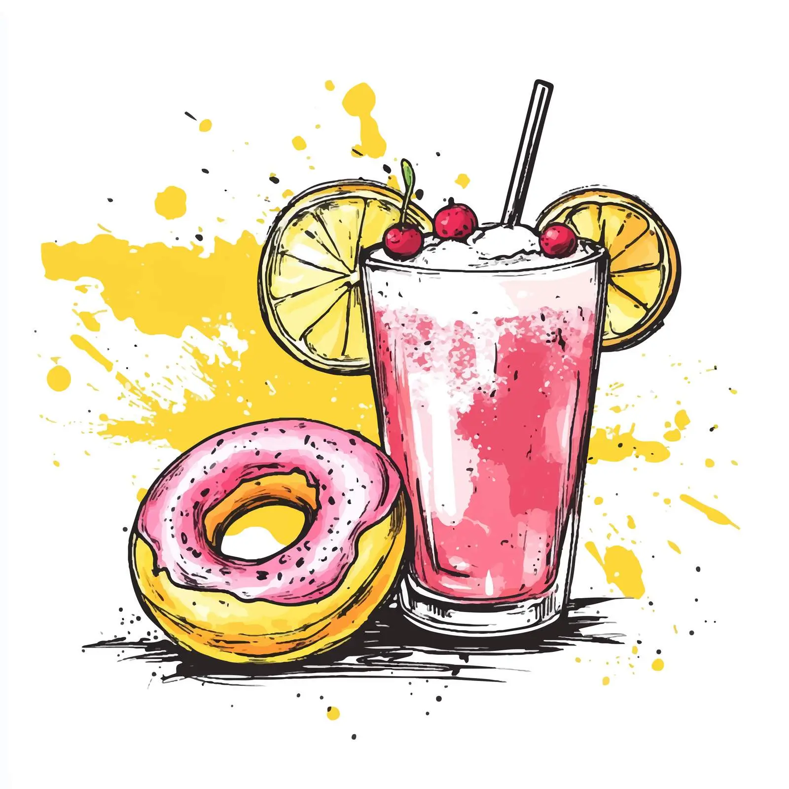 Hand-Drawn Cocktail and Donut Illustration — free download from Dotvec