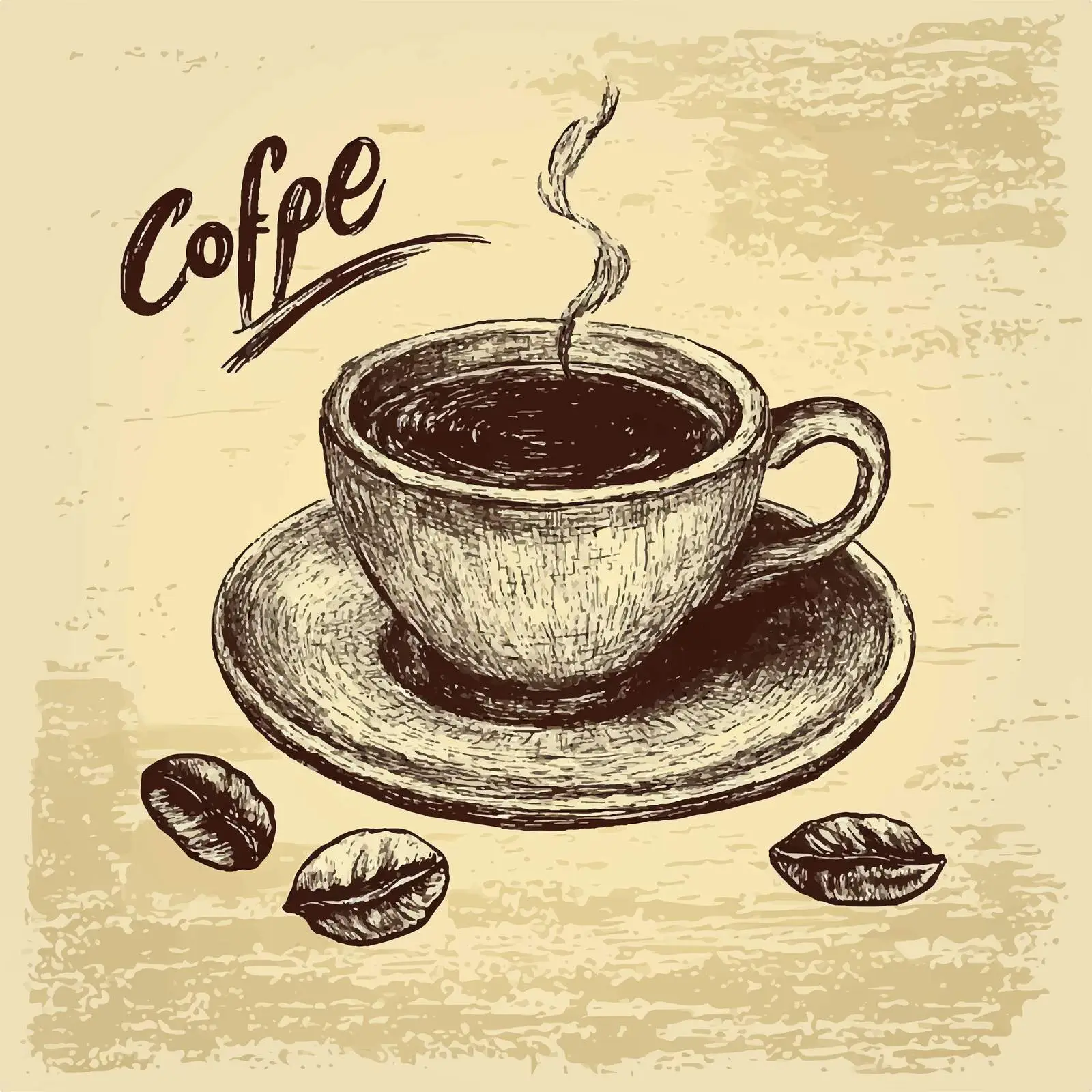 Hand-Drawn Coffee on Shabby Background — free download from Dotvec