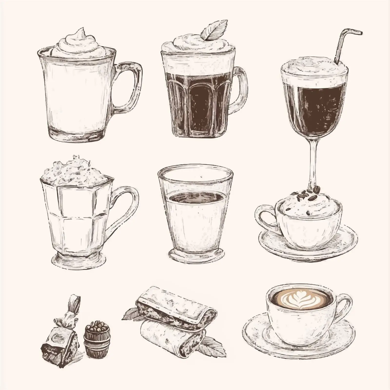 Vintage Hand-Drawn Coffee Set Illustration — free download from Dotvec