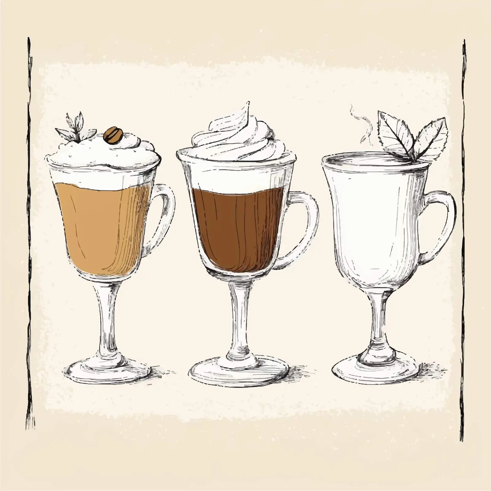 Vintage Hand-Drawn Coffee Set on Classic Background — free download from Dotvec