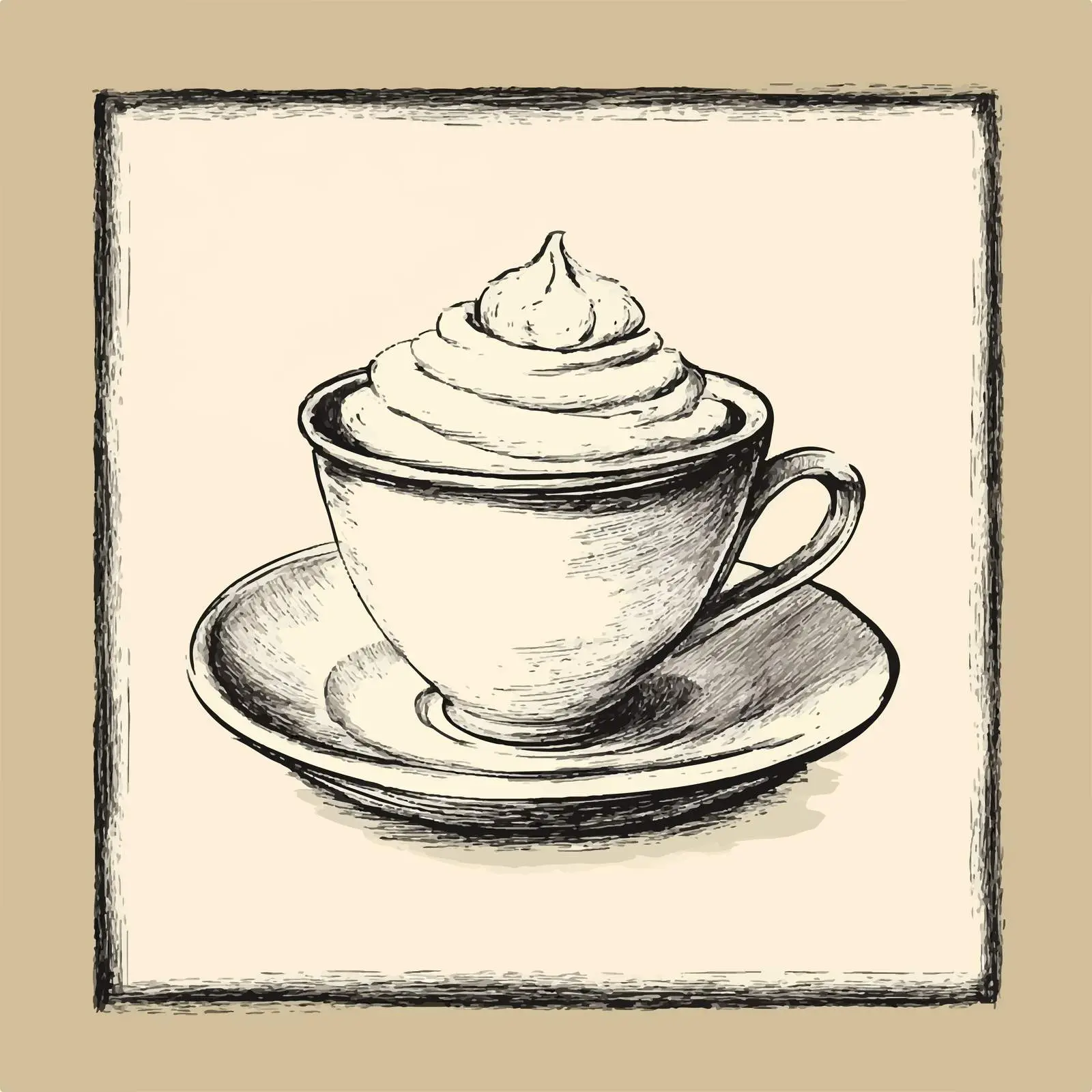 Hand-Drawn Coffee with Cream on Shabby Background — free download from Dotvec
