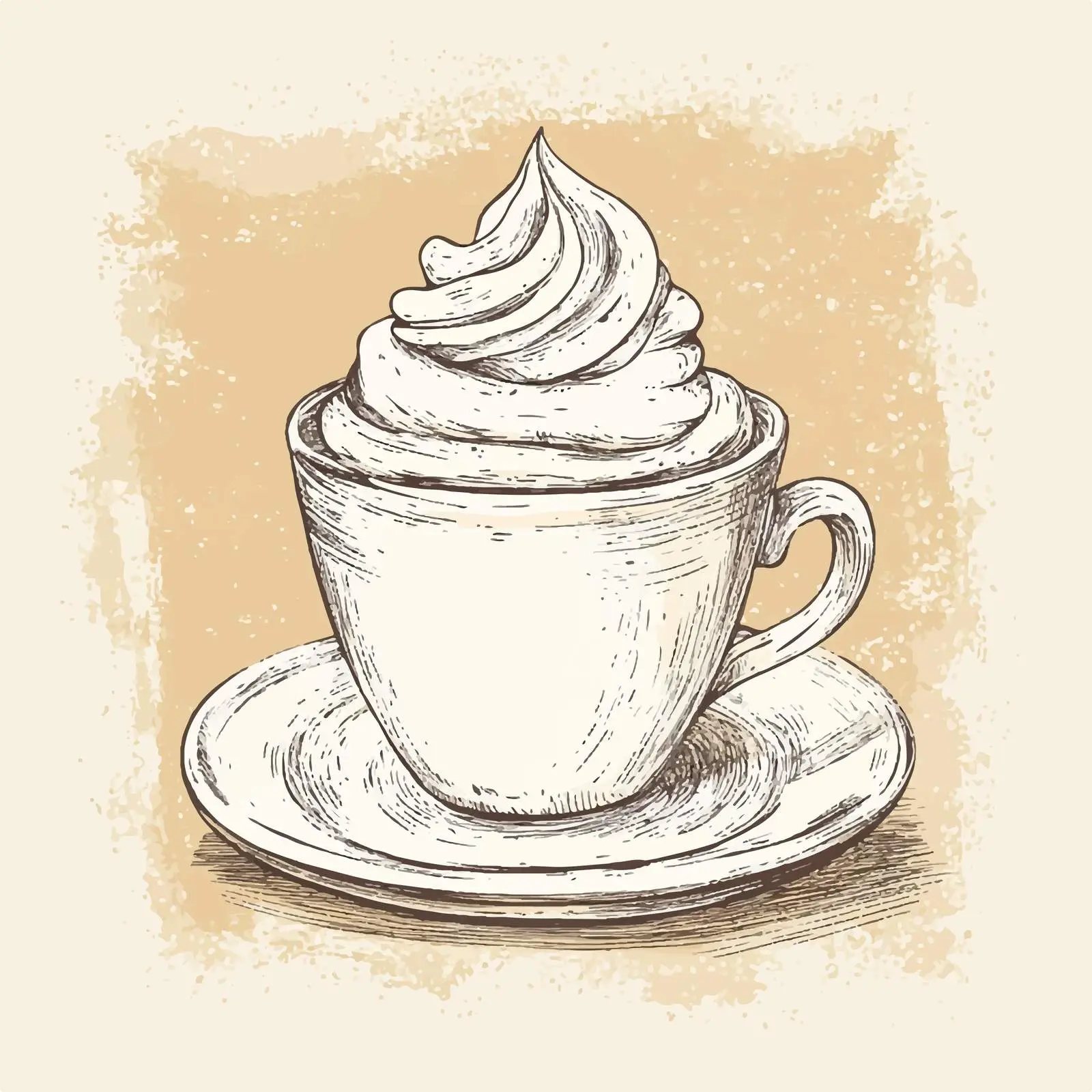 Hand-Drawn Coffee with Cream on Shabby Background — free download from Dotvec