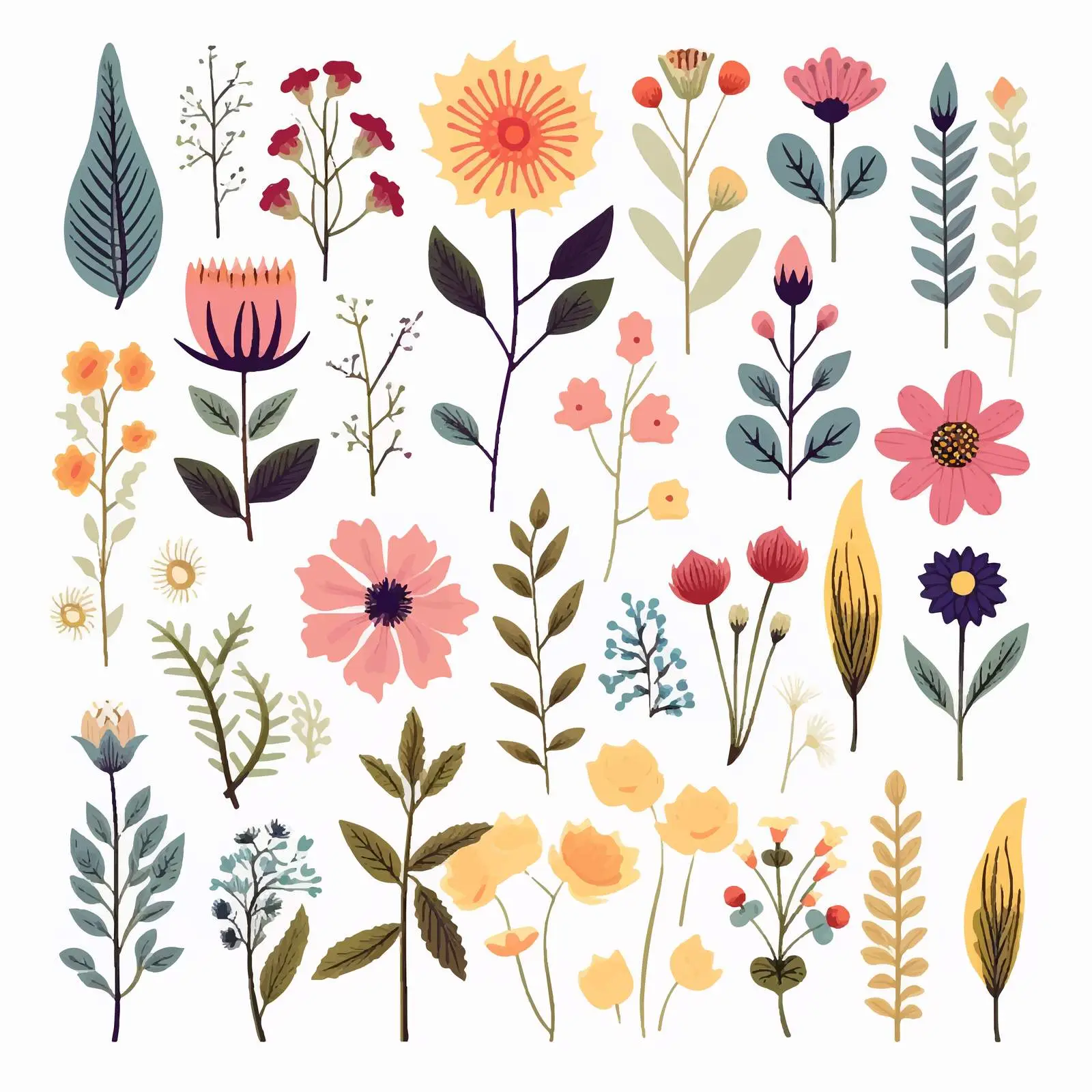 Colorful Hand-Drawn Floral Elements Set — free download from Dotvec