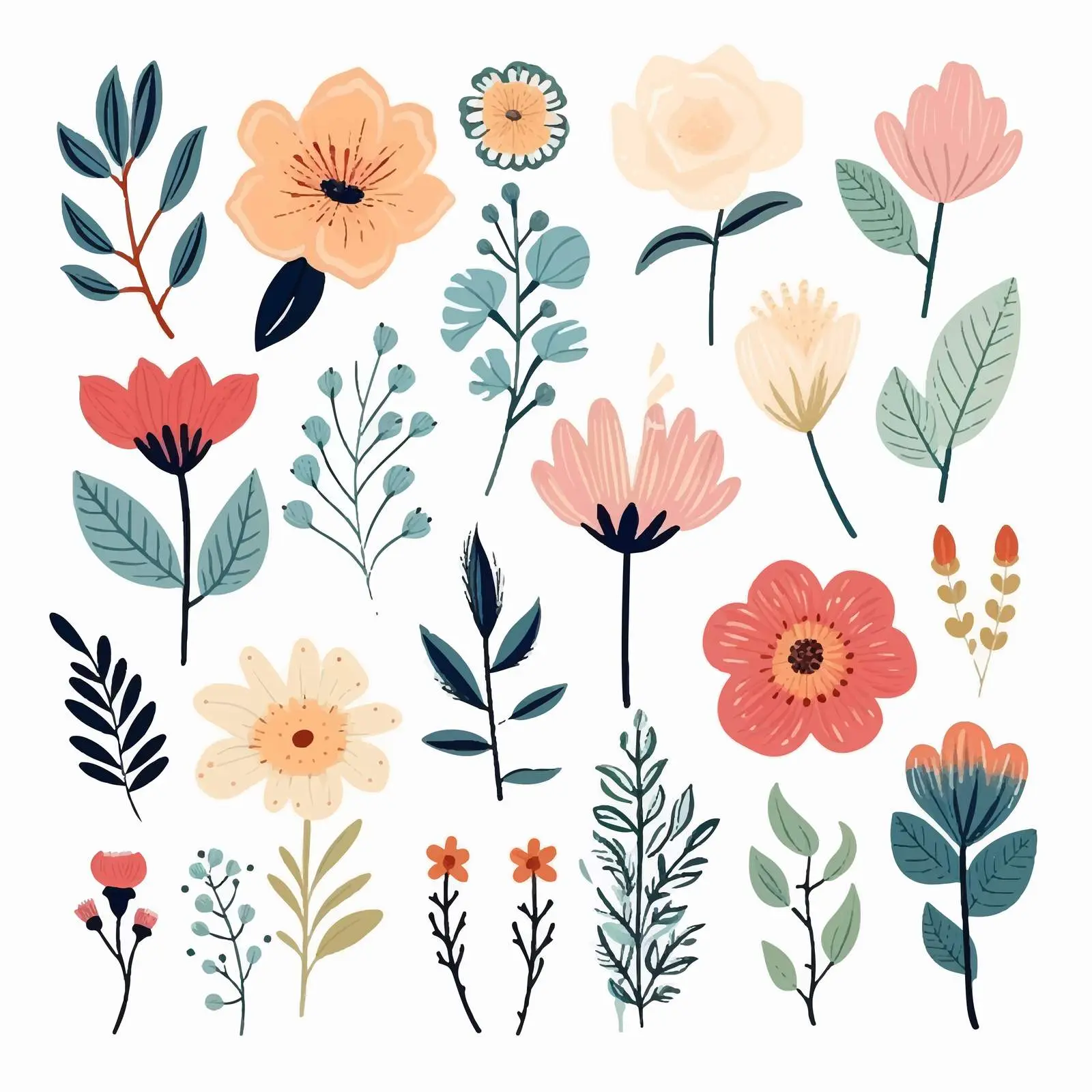 Colorful Hand-Drawn Floral Elements Collection — free download from Dotvec