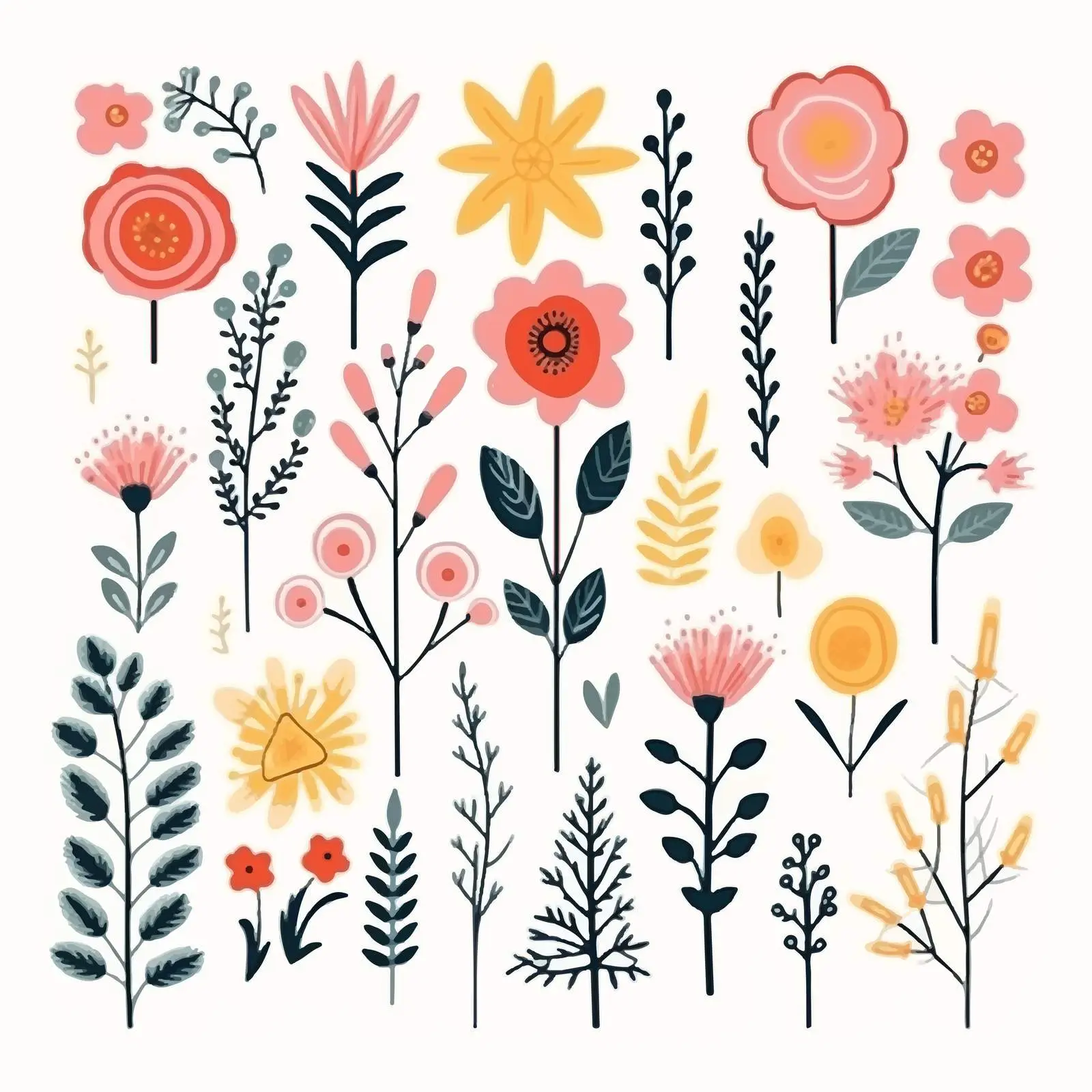 Colorful Hand-Drawn Floral Elements Set — free download from Dotvec