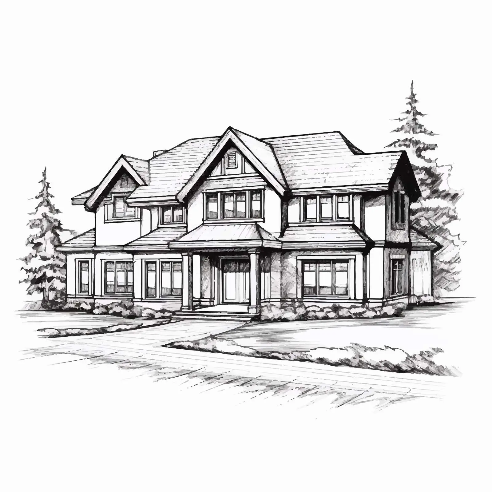 Modern Hand-Drawn Country House Design – free architecture design image from Dotvec