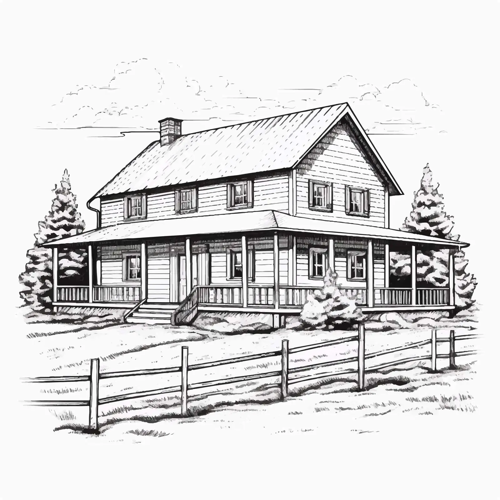 Hand Drawn Modern Country House Vector — free download from Dotvec