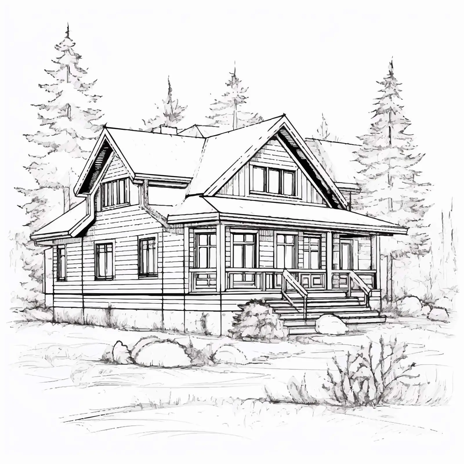 Hand Drawn Modern Country House Vector Art — free download from Dotvec