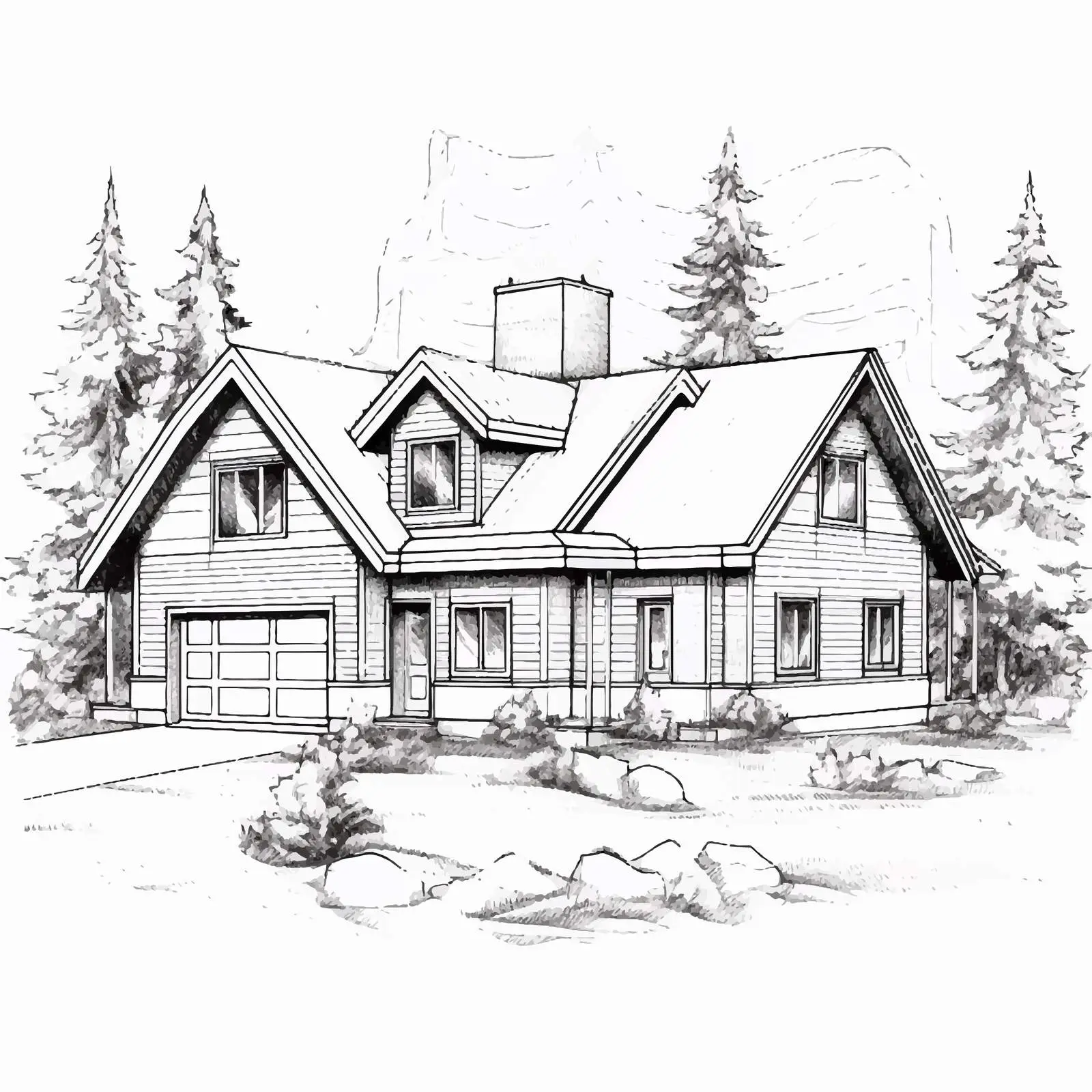 Modern Hand-Drawn Country Residential House — free download from Dotvec