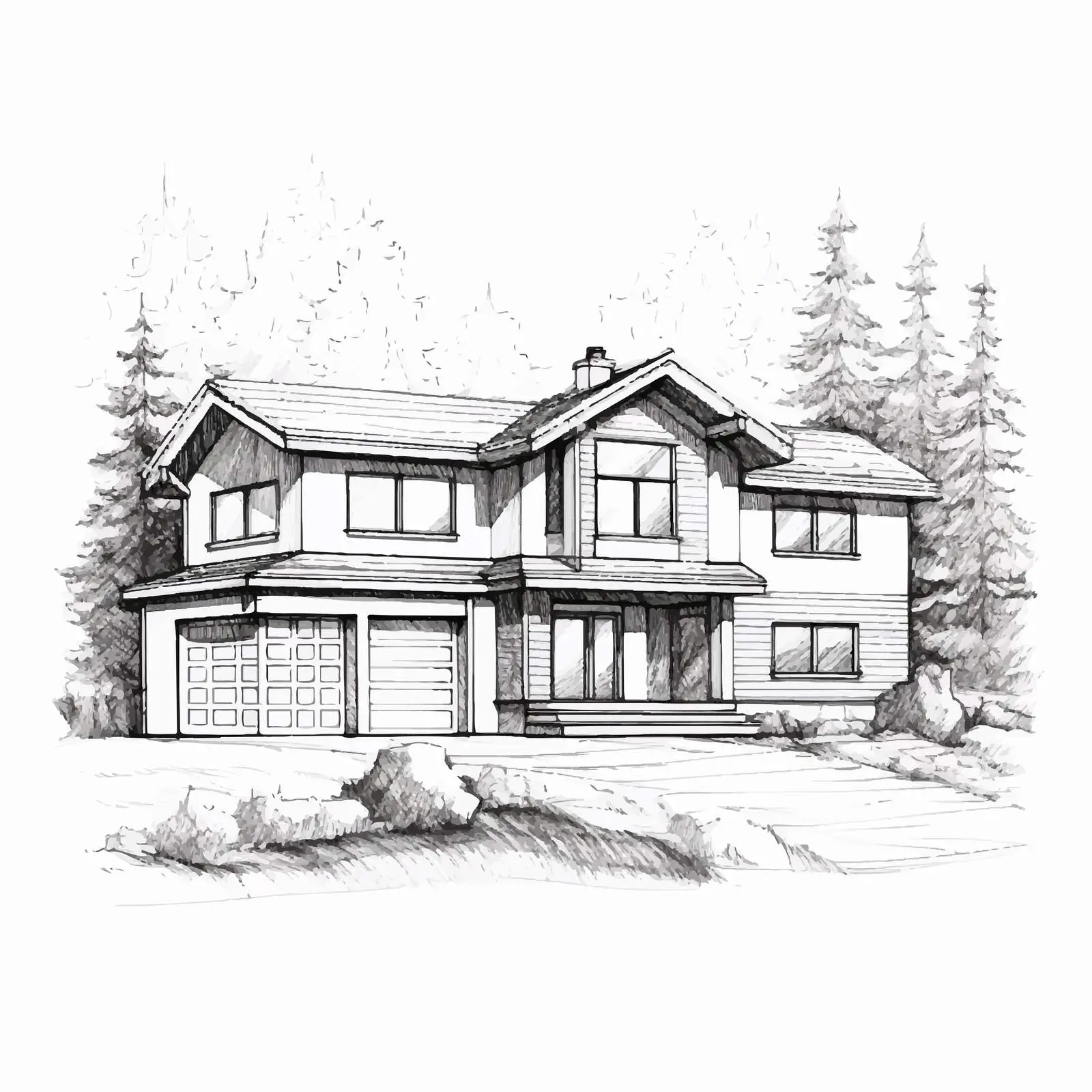 Hand-Drawn Modern Private Country House Vector — free download from Dotvec