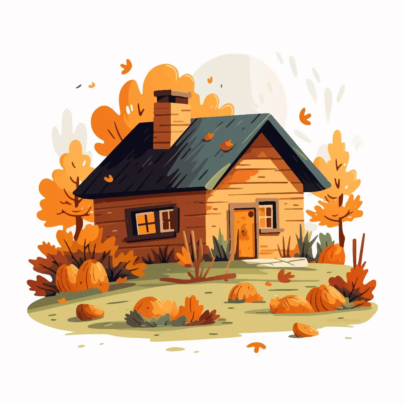 Charming Autumn Countryside Landscape with Peasant House — free download from Dotvec