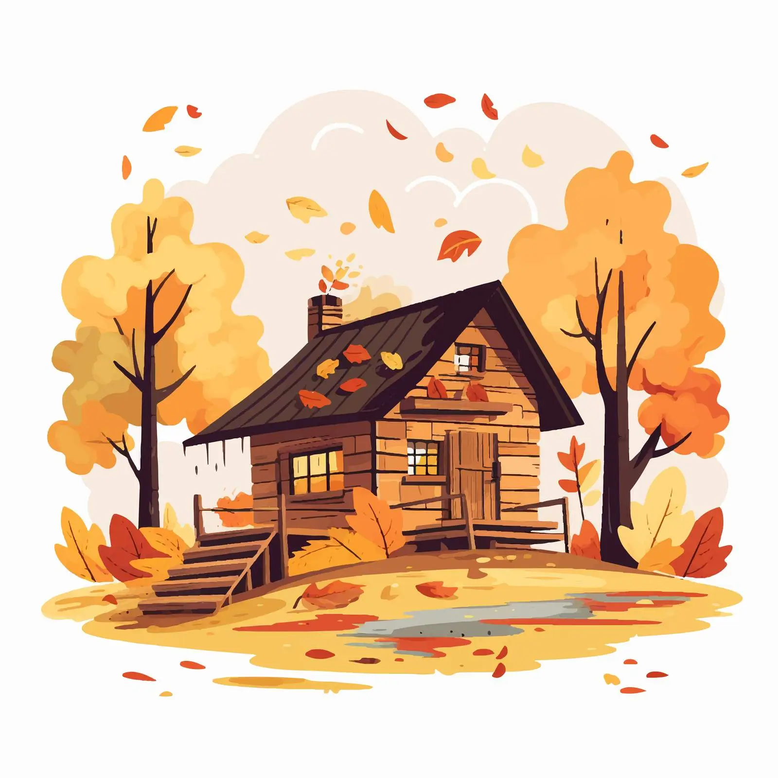 Hand-Drawn Autumn Landscape with Peasant House — free download from Dotvec