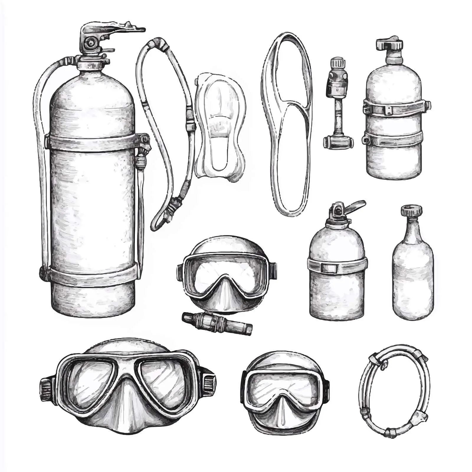 Hand Drawn Diving Equipment Sketch Collection – free recreational diving image from Dotvec