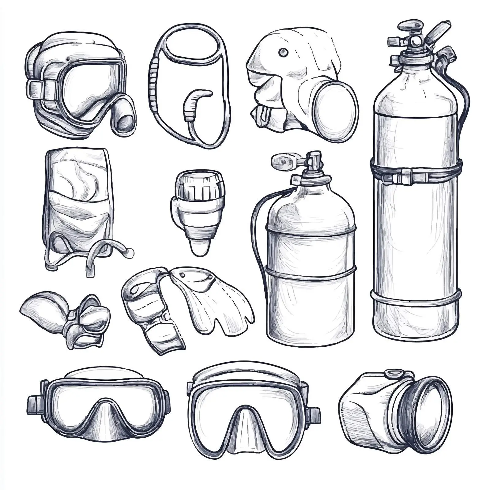 Hand Drawn Diving Equipment Sketch Set — free download from Dotvec