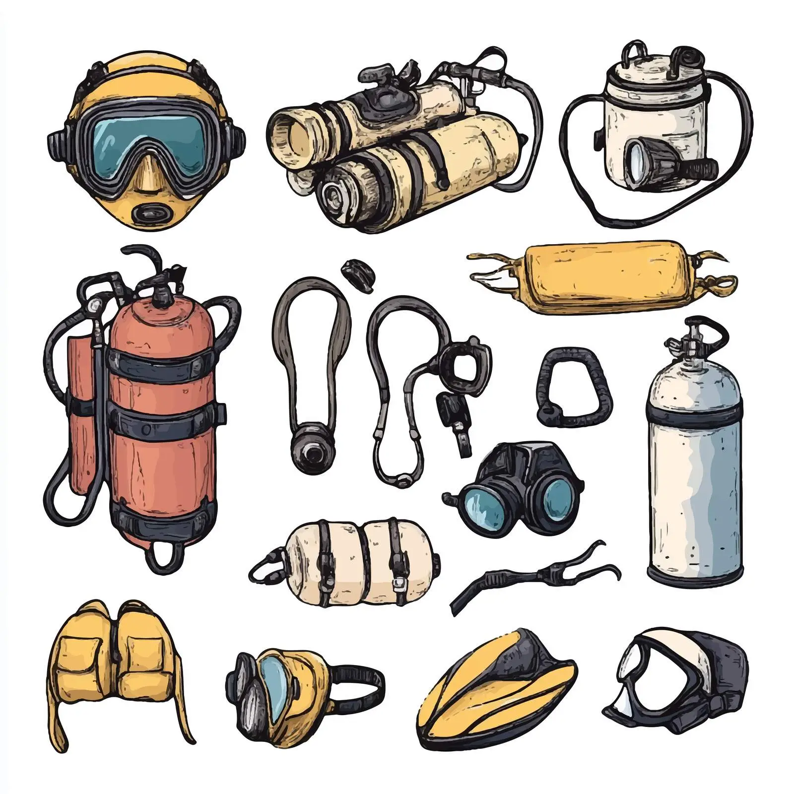 Hand Drawn Diving Equipment Sketch Collection — free download from Dotvec
