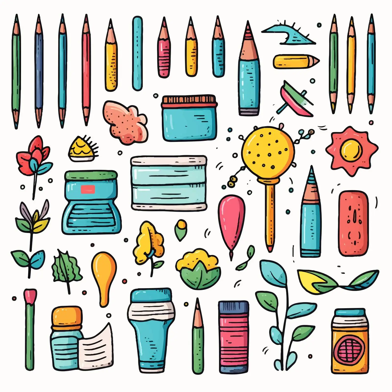 Hand-Drawn Doodle Icons with Colored Pencils – free simple icons image from Dotvec