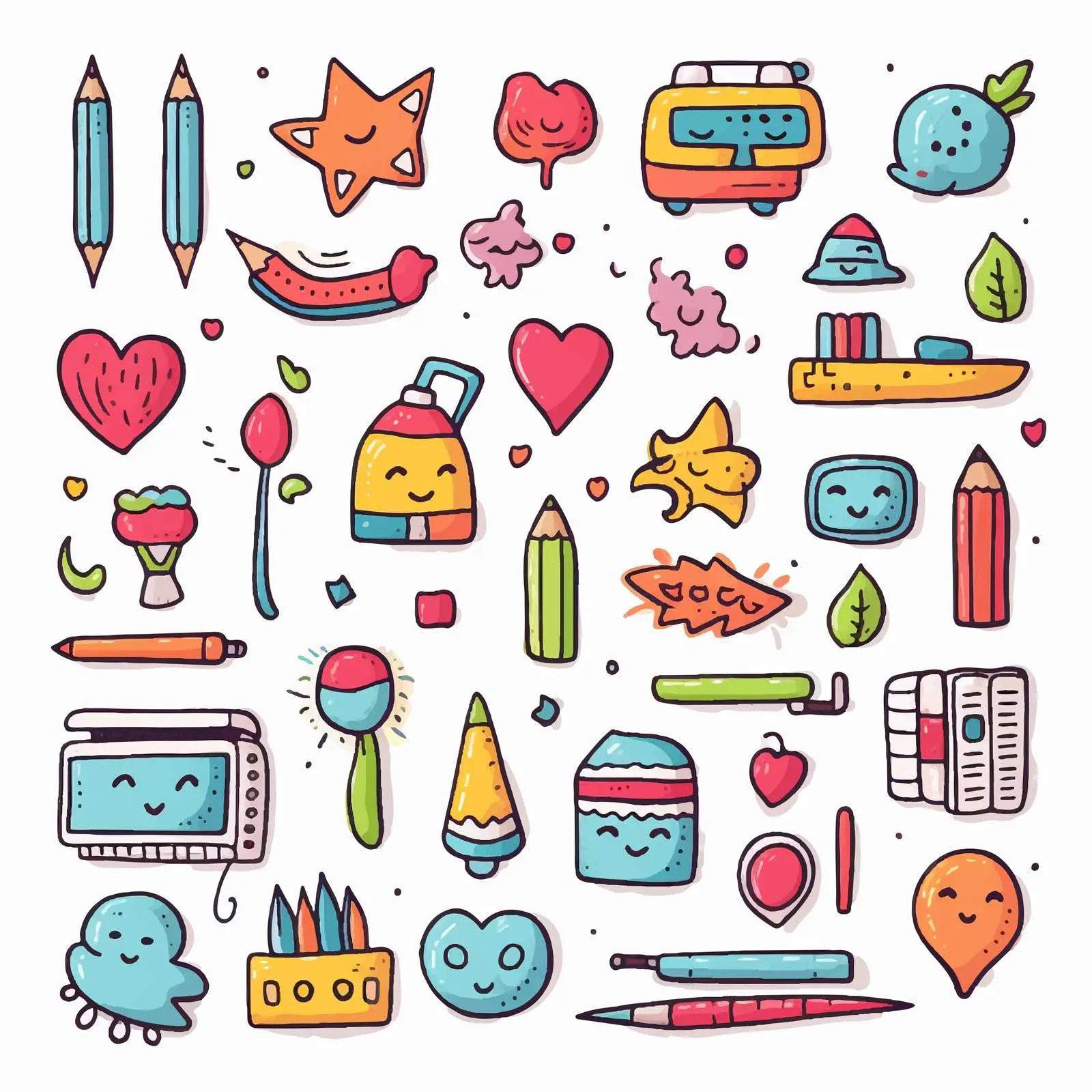 Hand-Drawn Doodle Icons with Colored Pencils — free download from Dotvec