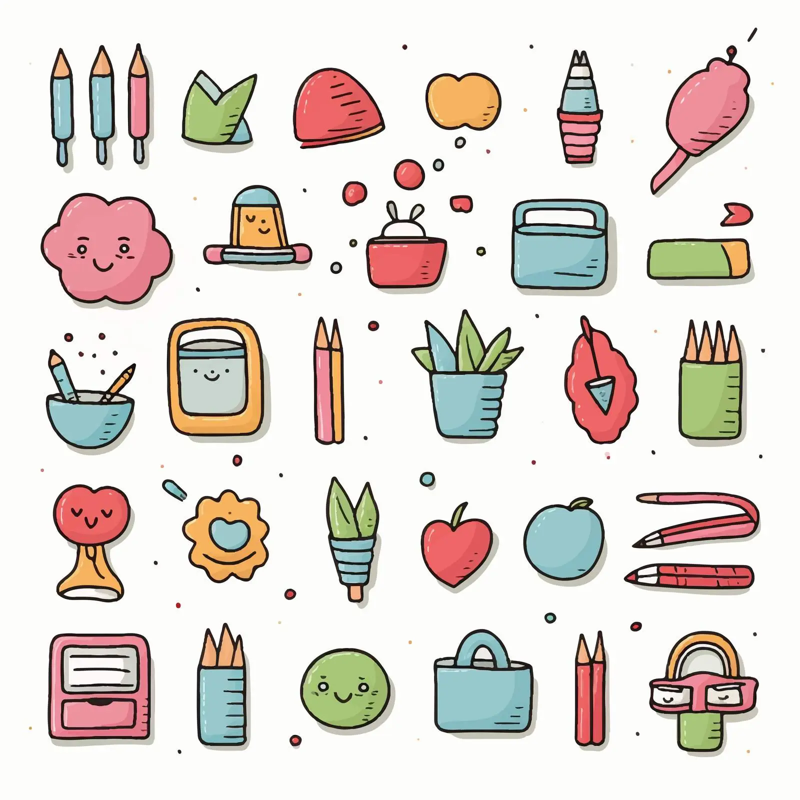 Colorful Hand-Drawn Doodle Icons Illustration — free download from Dotvec
