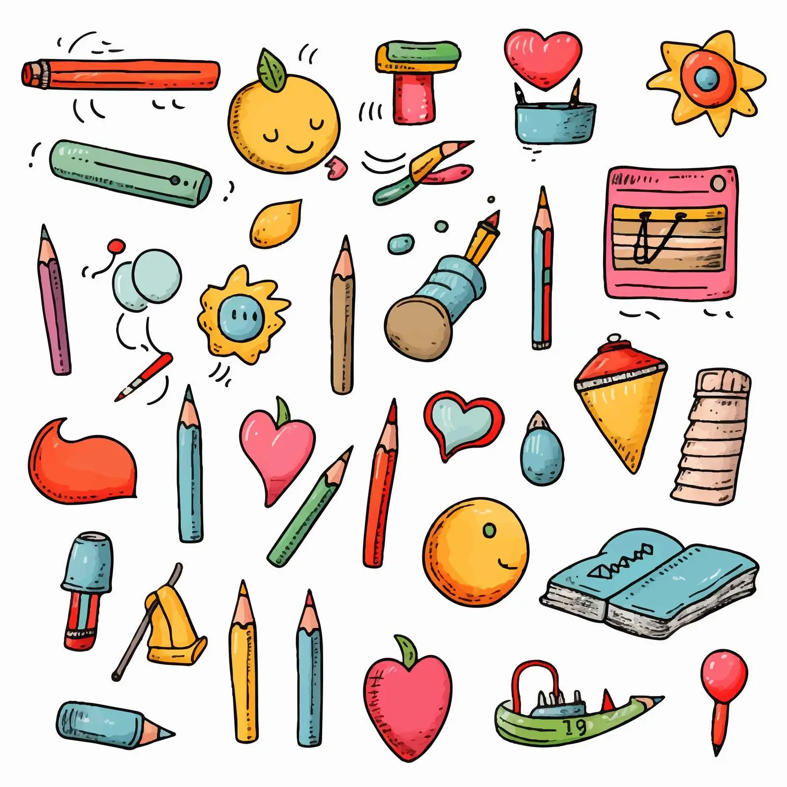 Hand-Drawn Doodle Icons Illustration in Color – free design icons image from Dotvec