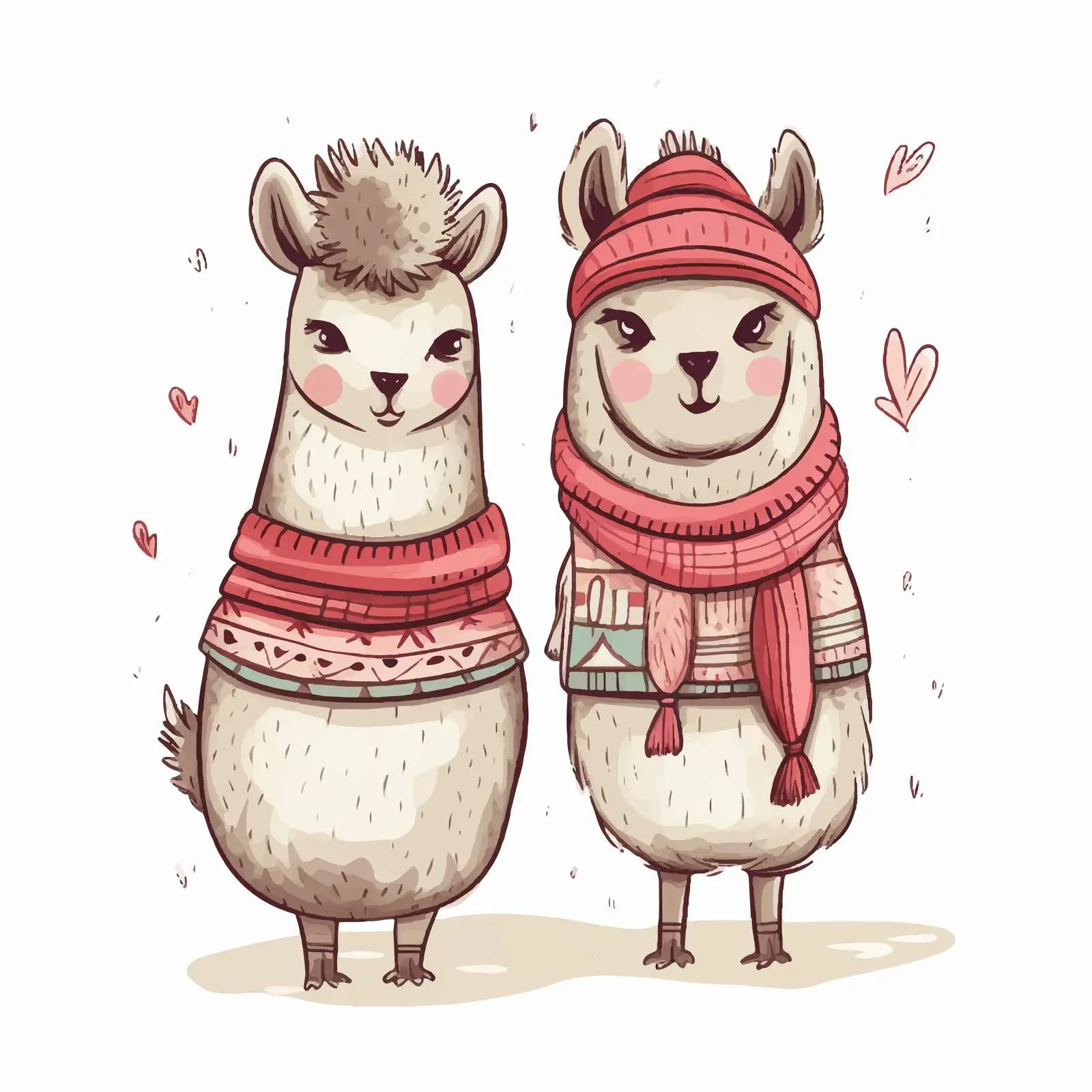 Cute Hand-Drawn Lama Couple Cartoon Vector — free download from Dotvec