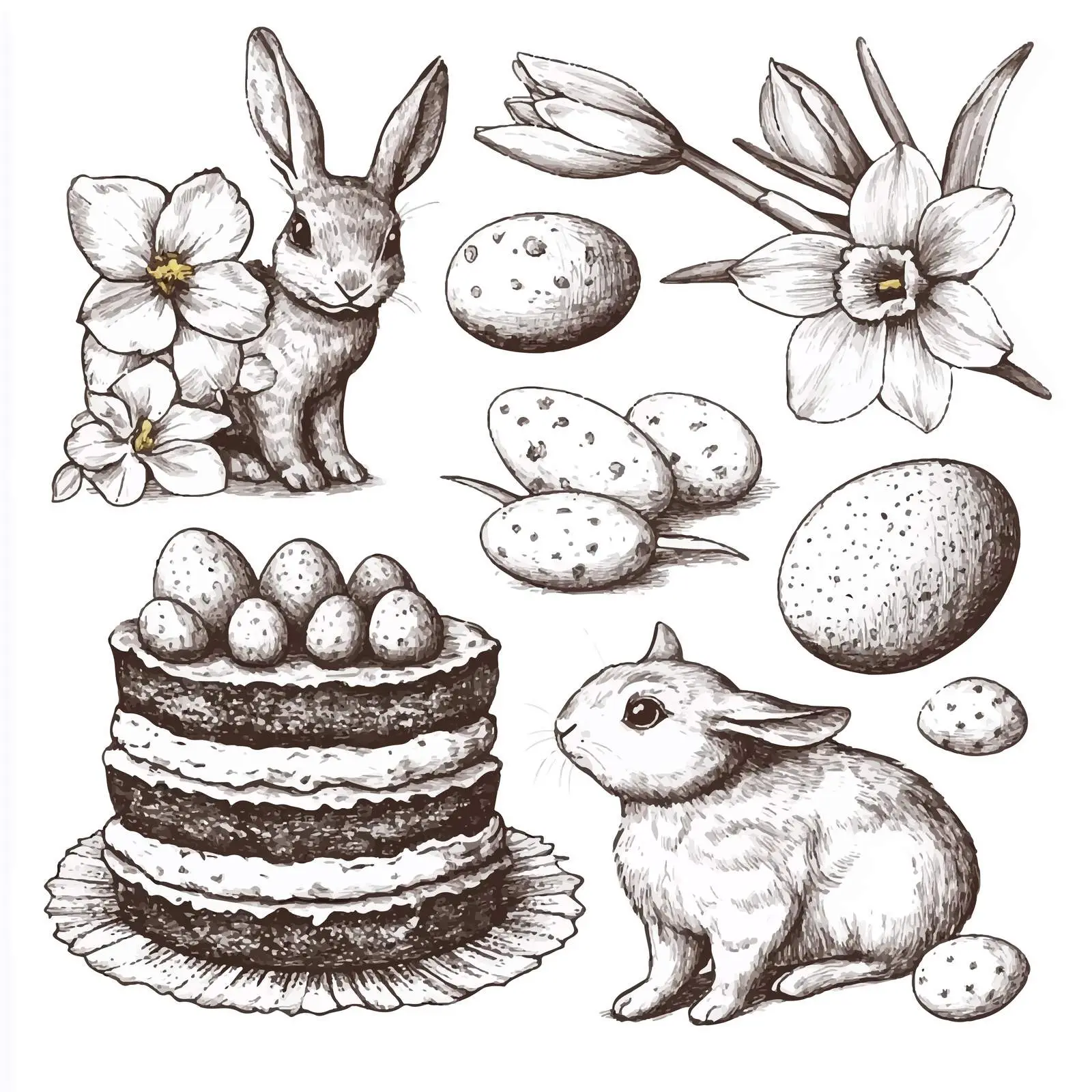 Hand-Drawn Easter Collection with Cakes and Rabbits — free download from Dotvec
