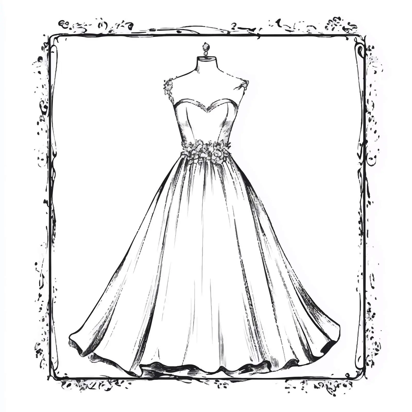 Elegant Hand-Drawn Wedding Dress Sketch Vector — free download from Dotvec