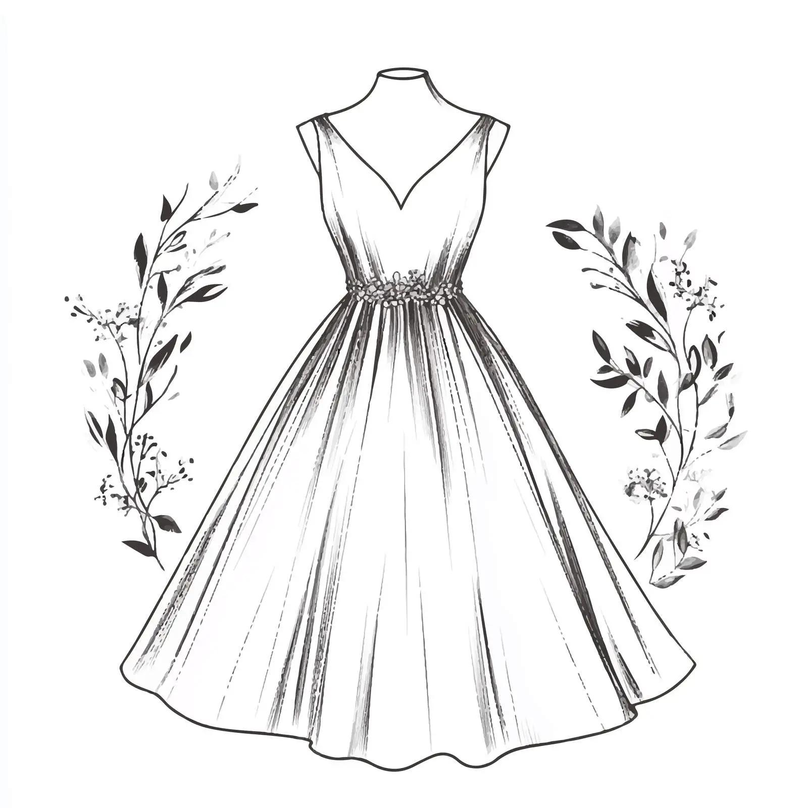 Elegant Hand-Drawn Wedding Dress Sketch — free download from Dotvec
