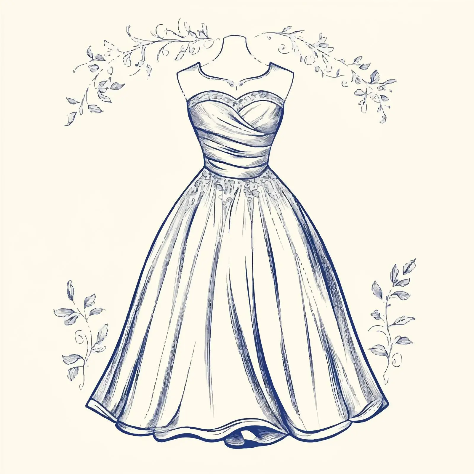 Elegant Hand-Drawn Wedding Dress Sketch — free download from Dotvec
