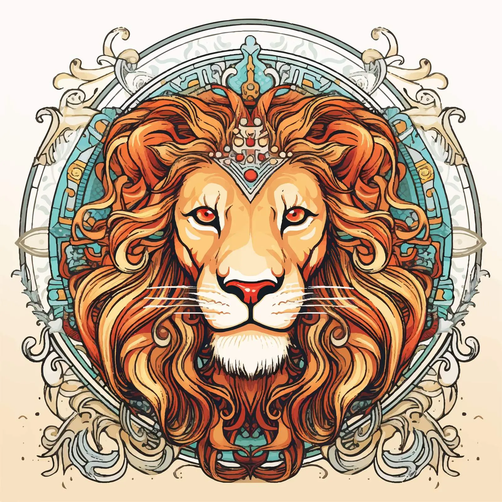 Hand-Drawn Fantasy Lion Poster in Tapestry Style – free artistic tape image from Dotvec